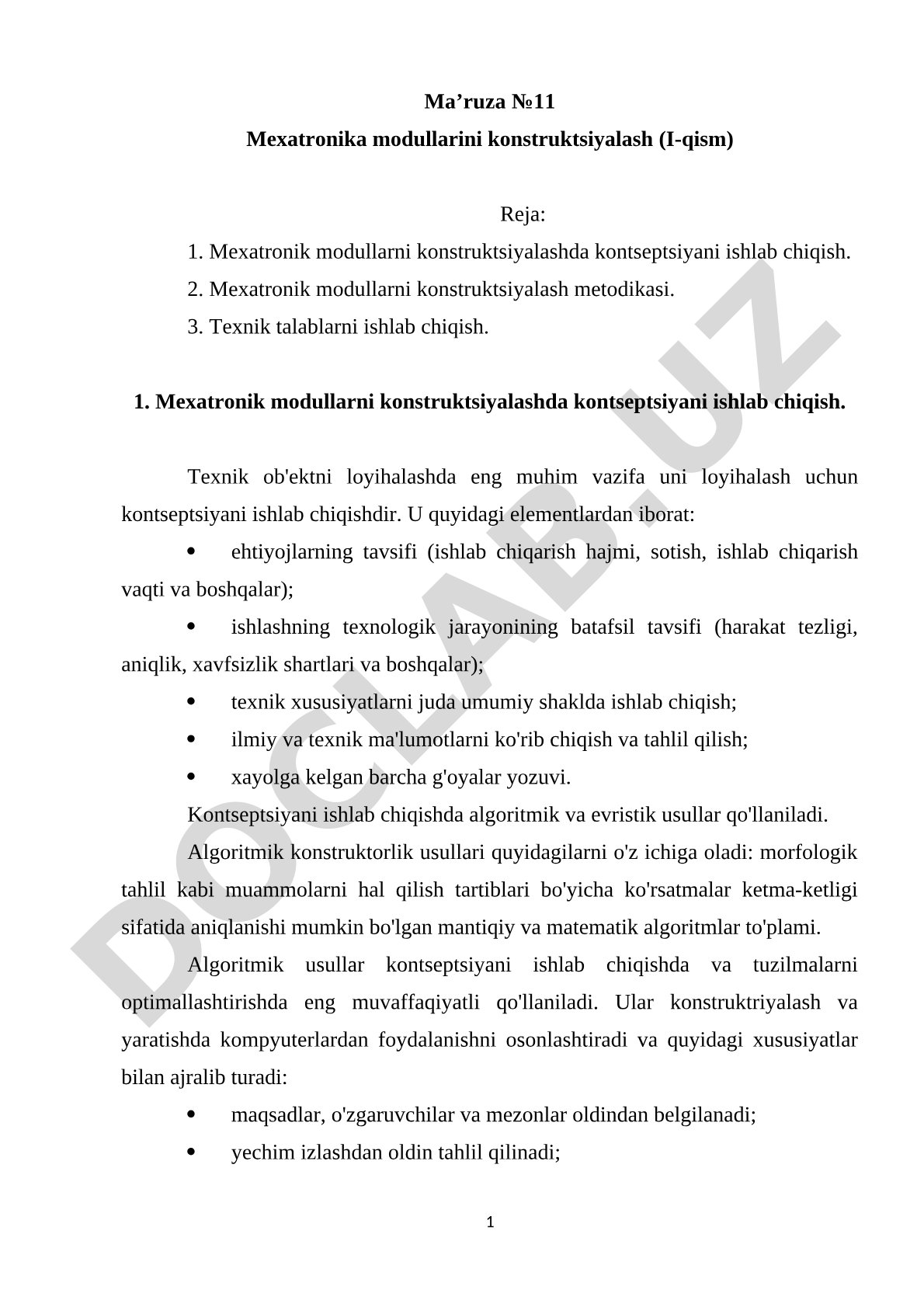 Mexatronika modullarini konstruktsiyalash (I-qism)