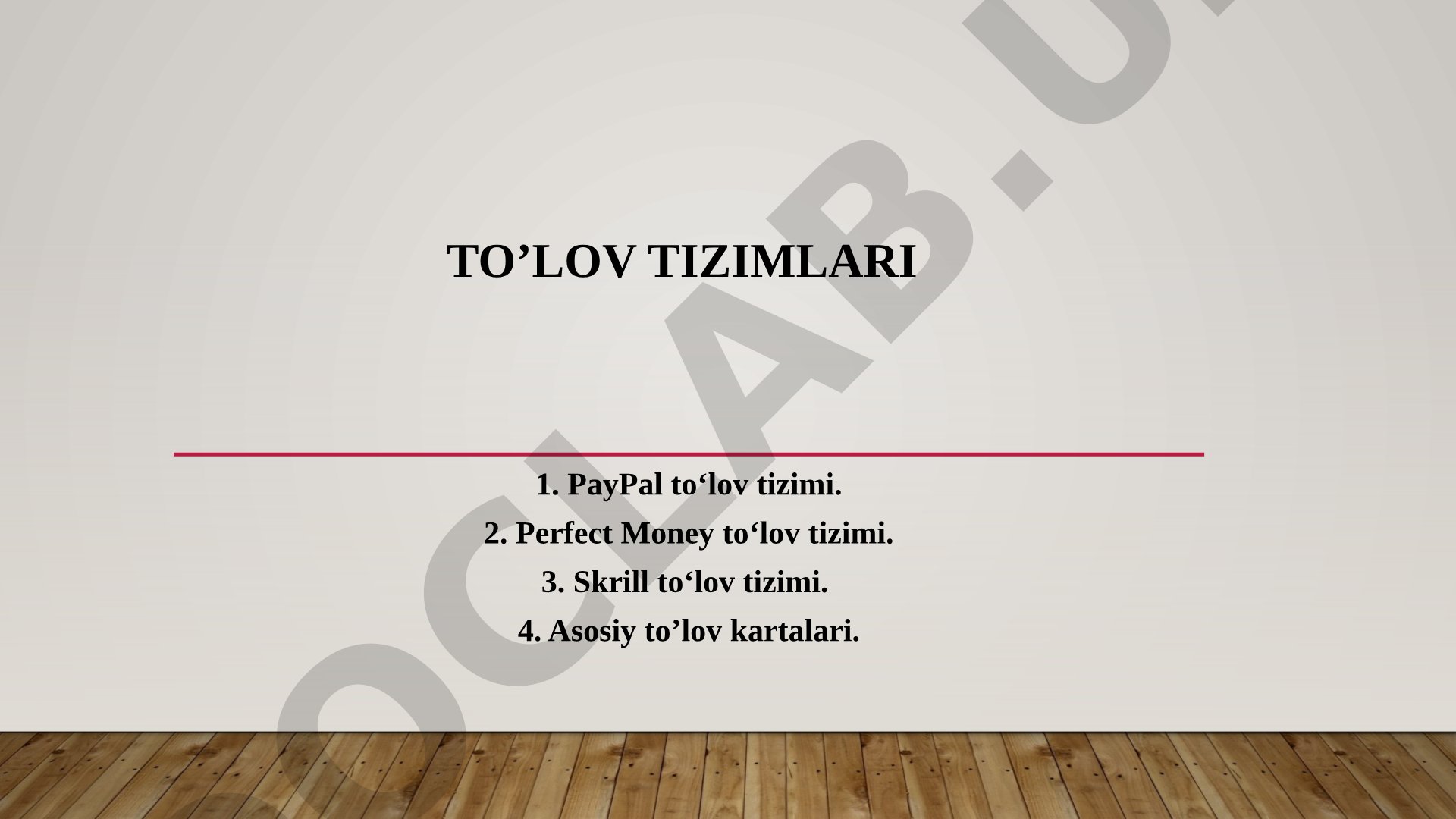 To'lov tizimlari: PayPal, Perfect Money, Skrill va asosiy to'lov kartalari
