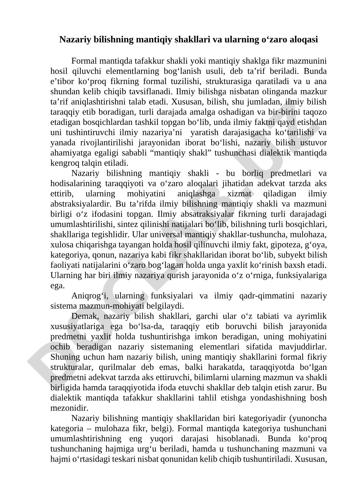 Nazariy bilishning mantiqiy shakllari va ularning o‘zaro aloqasi