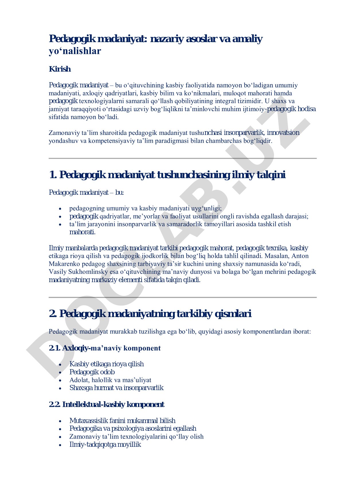 Pedagogik madaniyat: nazariy asoslar va amaliy yo‘nalishlar