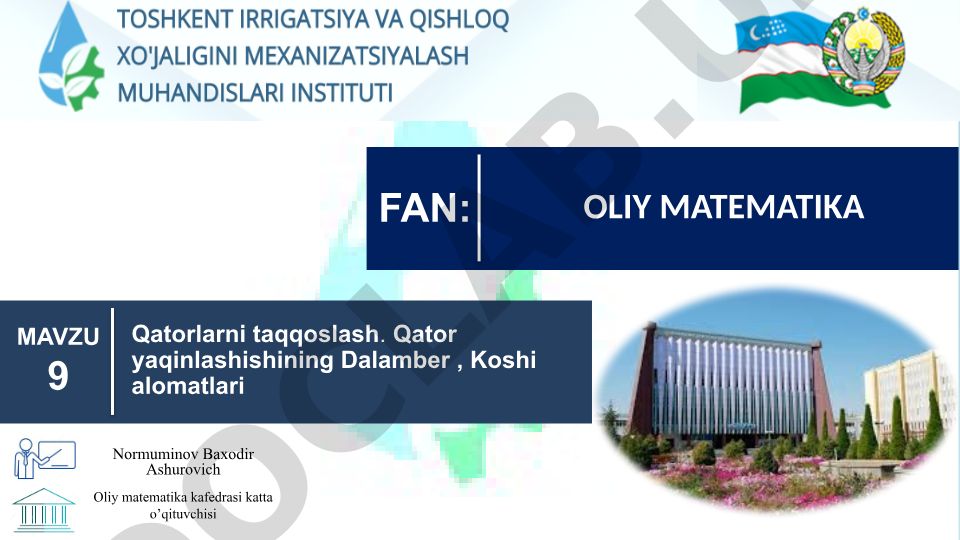 Sonli qatorlarni taqqoslash alomatlari: Dalamber va Koshi alomatlari