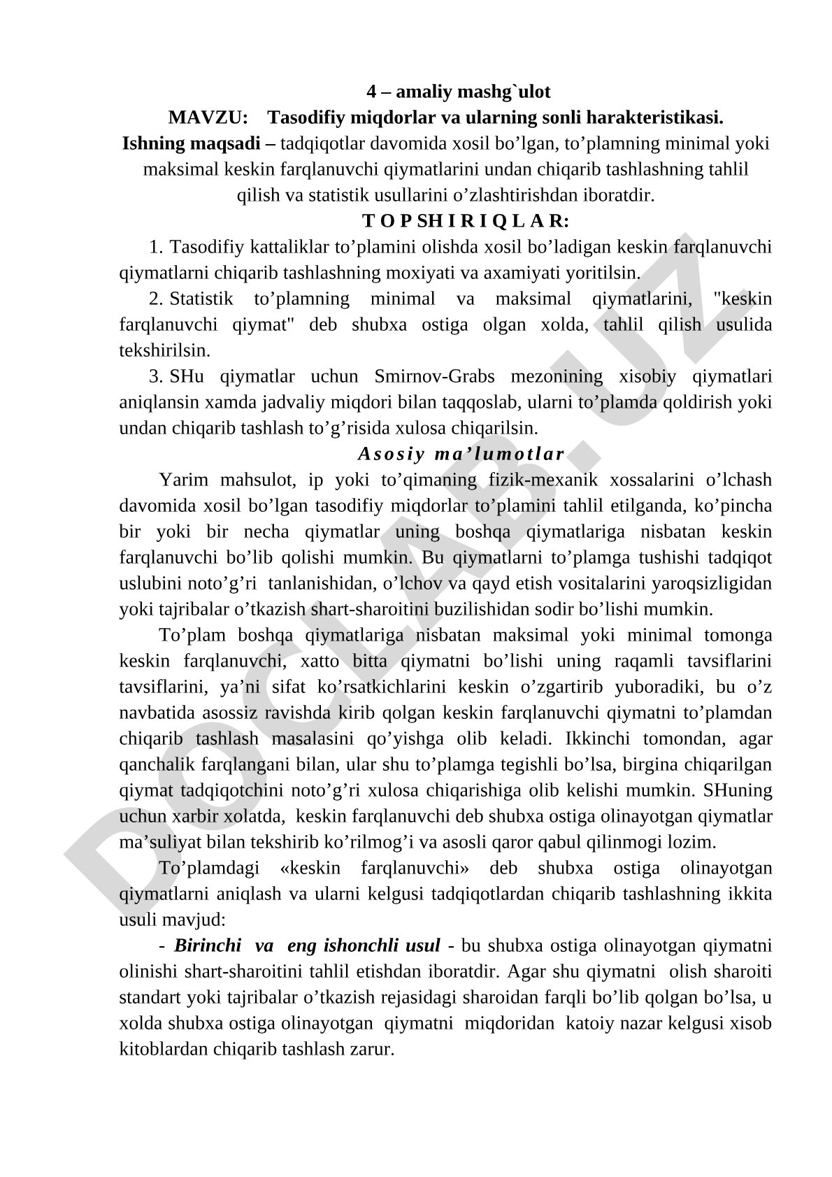 Tasodifiy miqdorlar va ularning sonli harakteristikasi