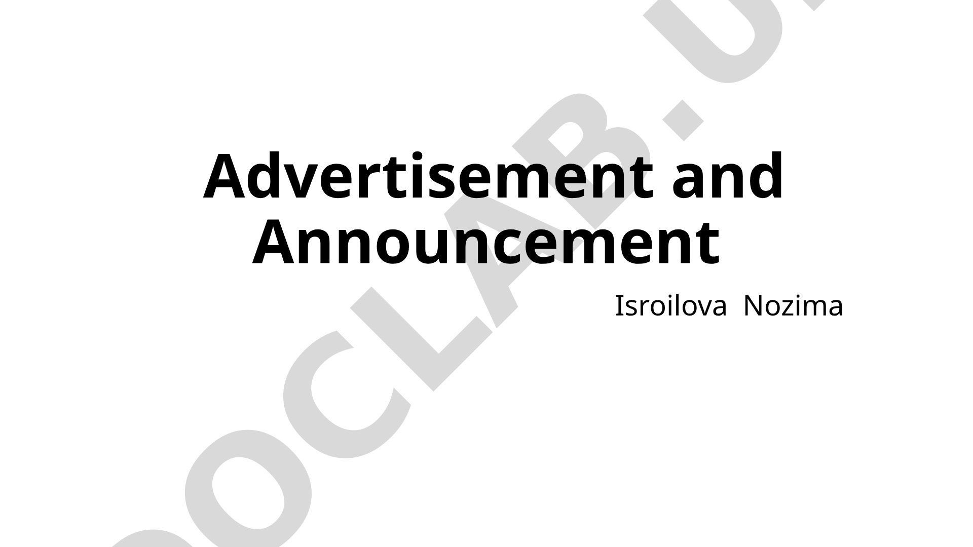 Explains advertisement and announcement, their features, types, and examples