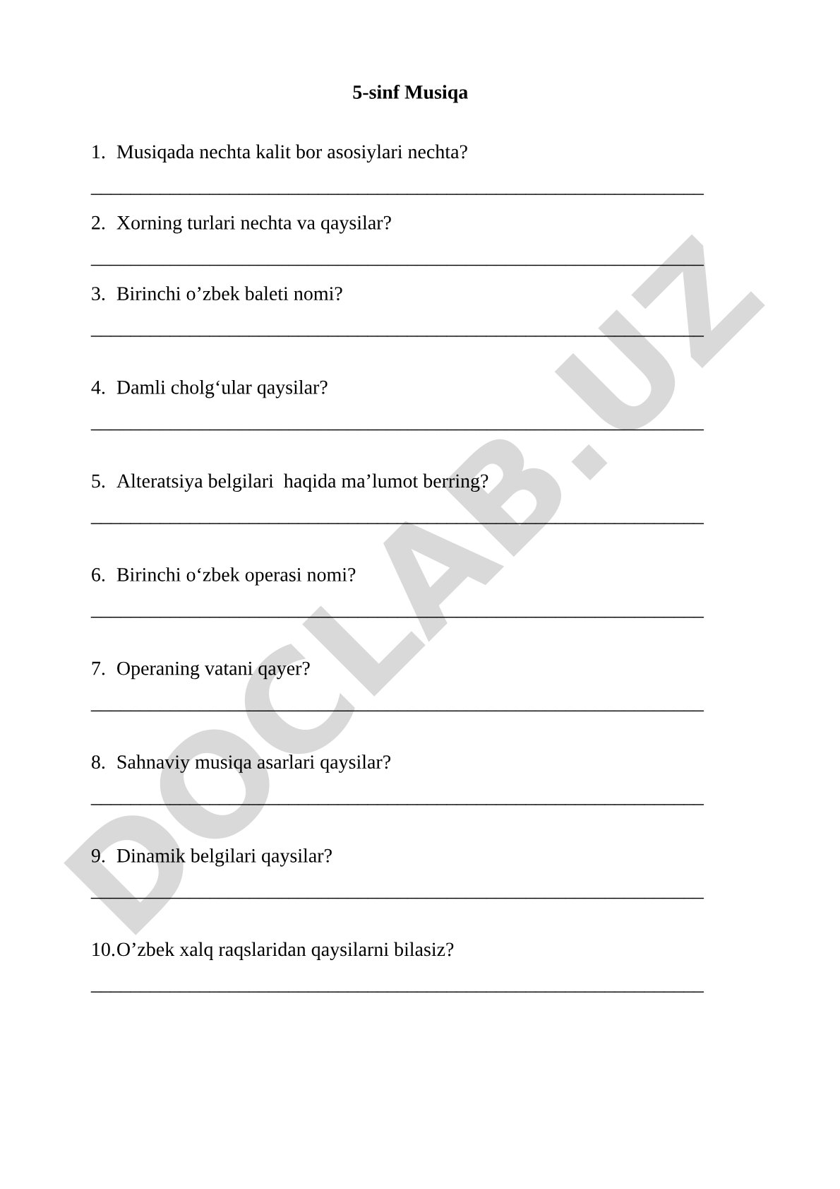 5-sinf Musiqa
