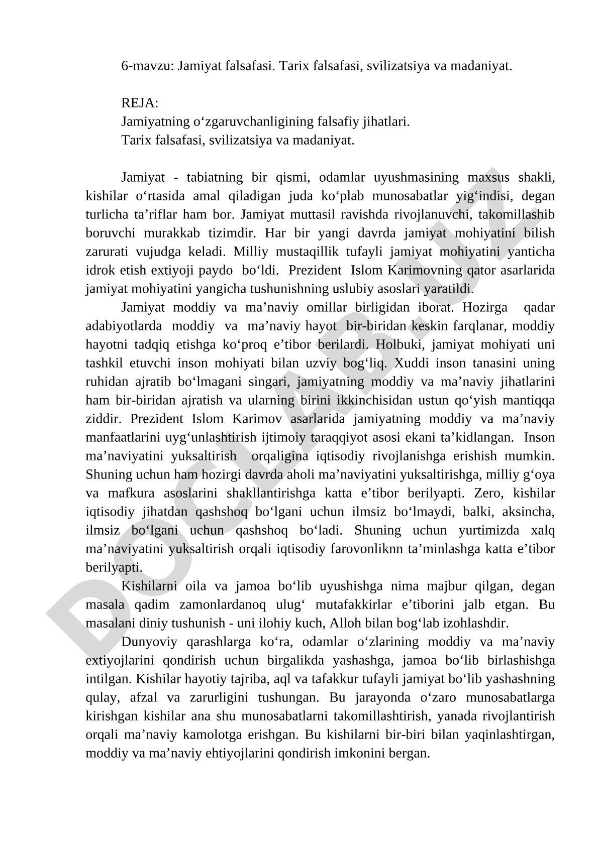 Jamiyat falsafasi. Tarix falsafasi, svilizatsiya va madaniyat