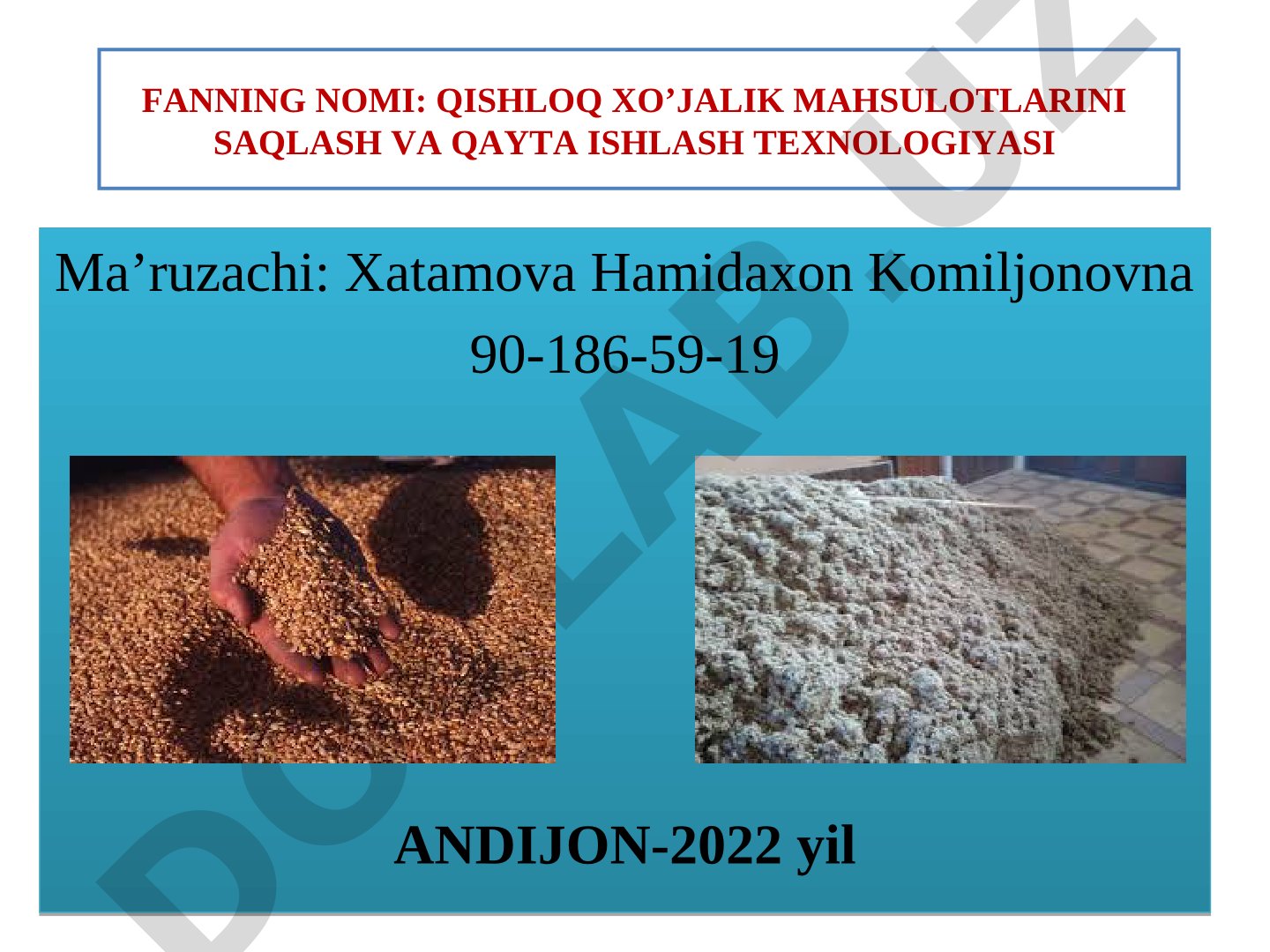 OMIXTA YEM ISHLAB CHIQARISH VA SAQLASH