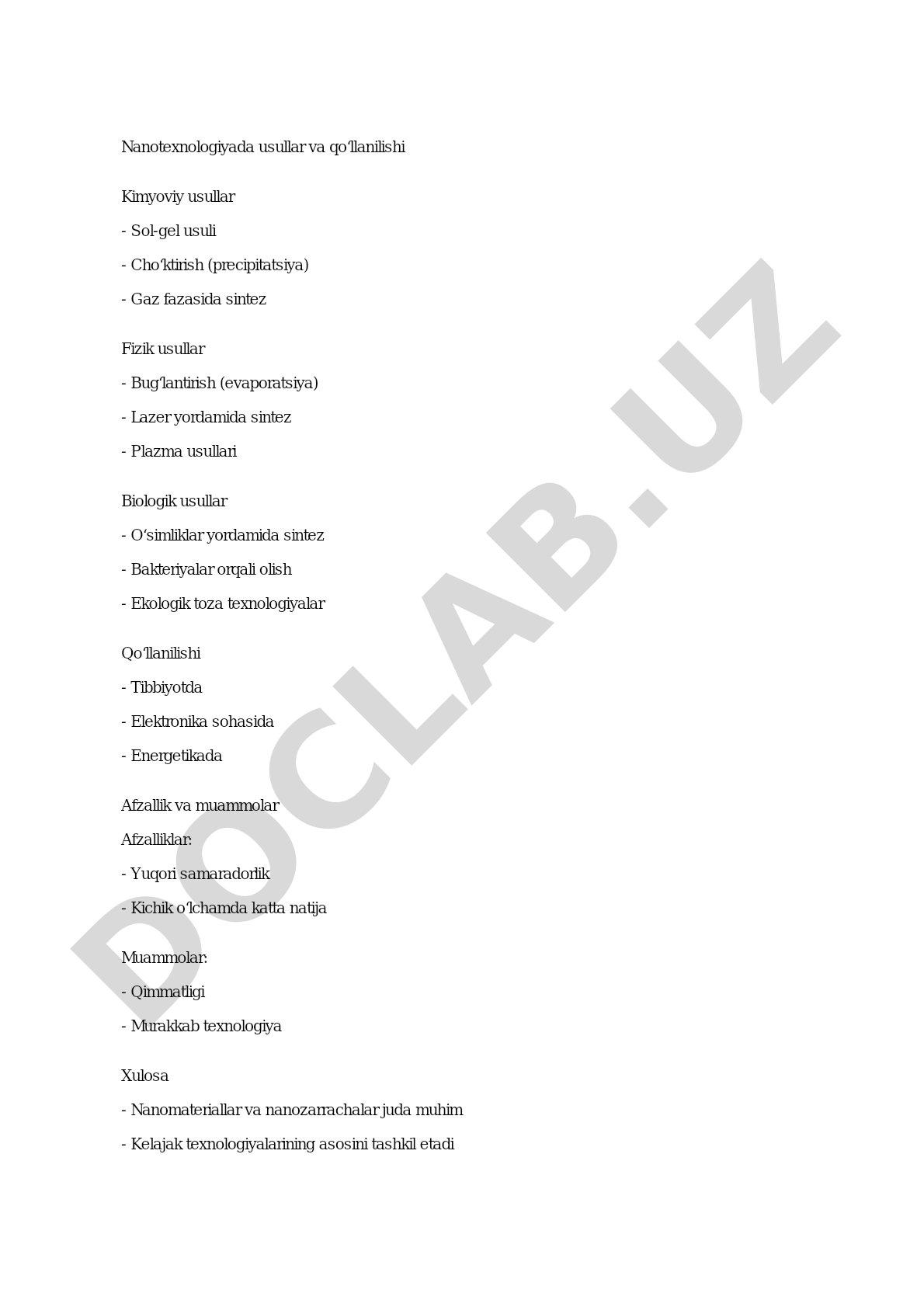Nanotexnologiyada usullar va qo‘llanilishi