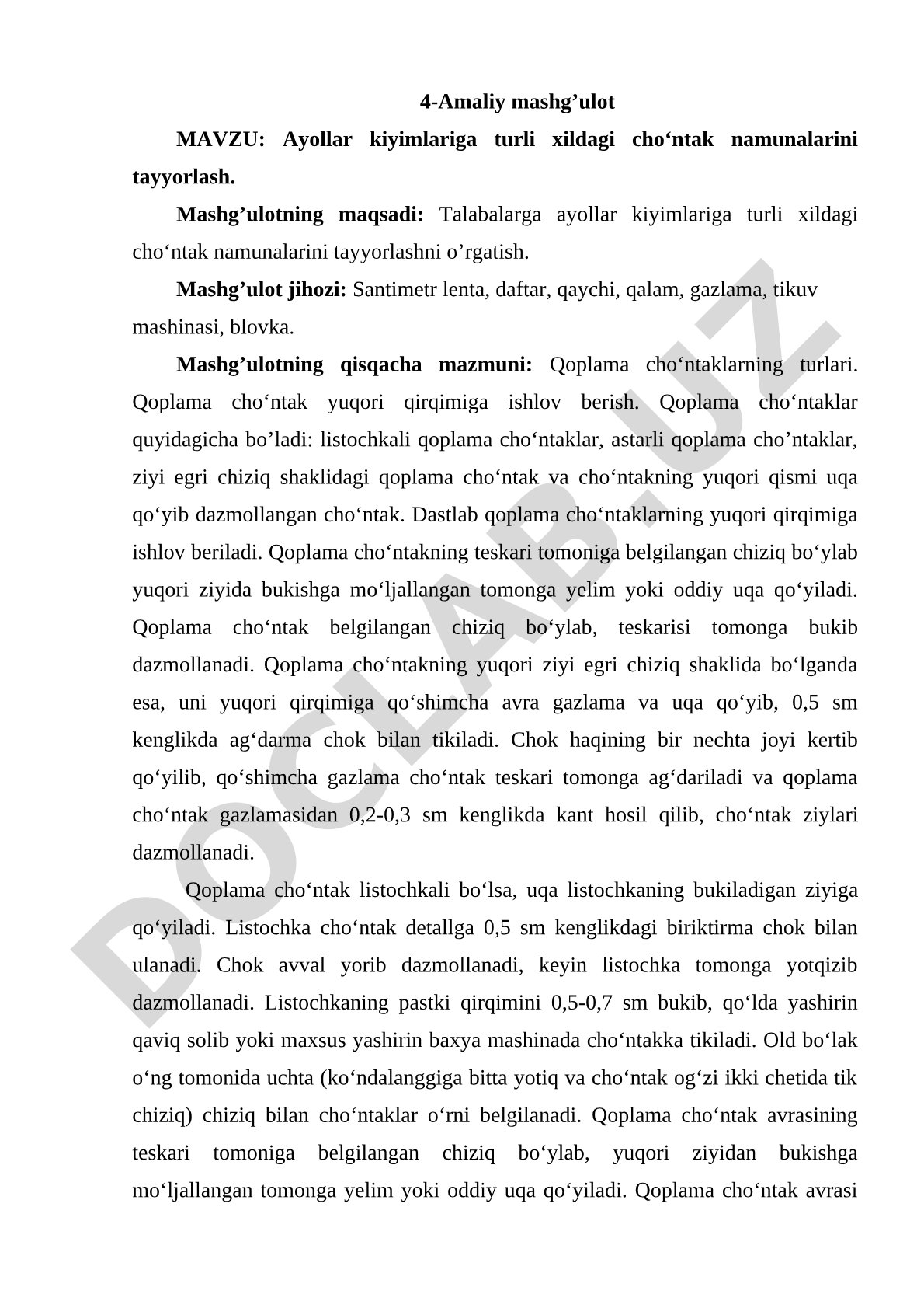 Ayollar kiyimlariga turli xildagi choʻntak namunalarini tayyorlash