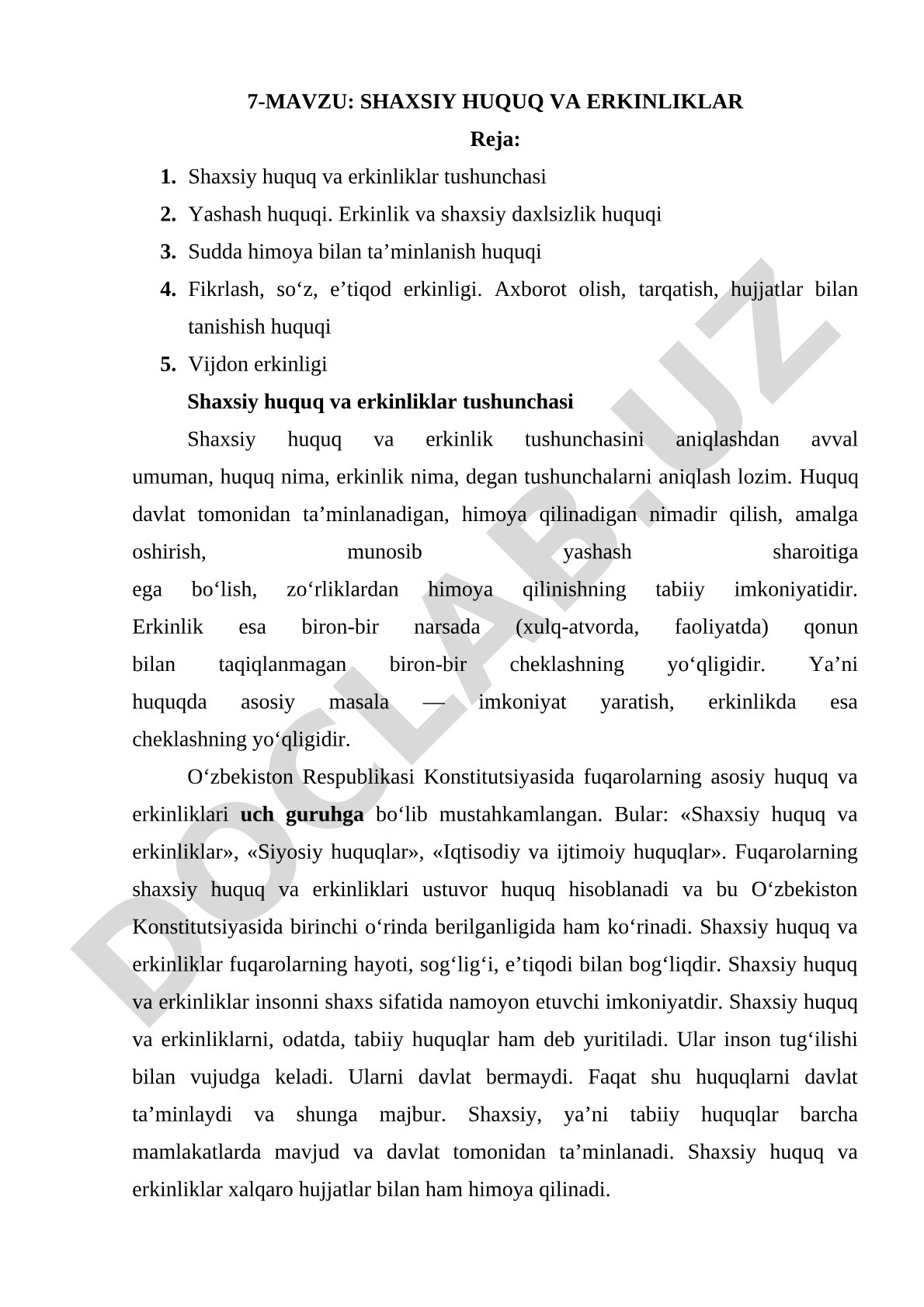 Shaxsiy huquq va erkinliklar