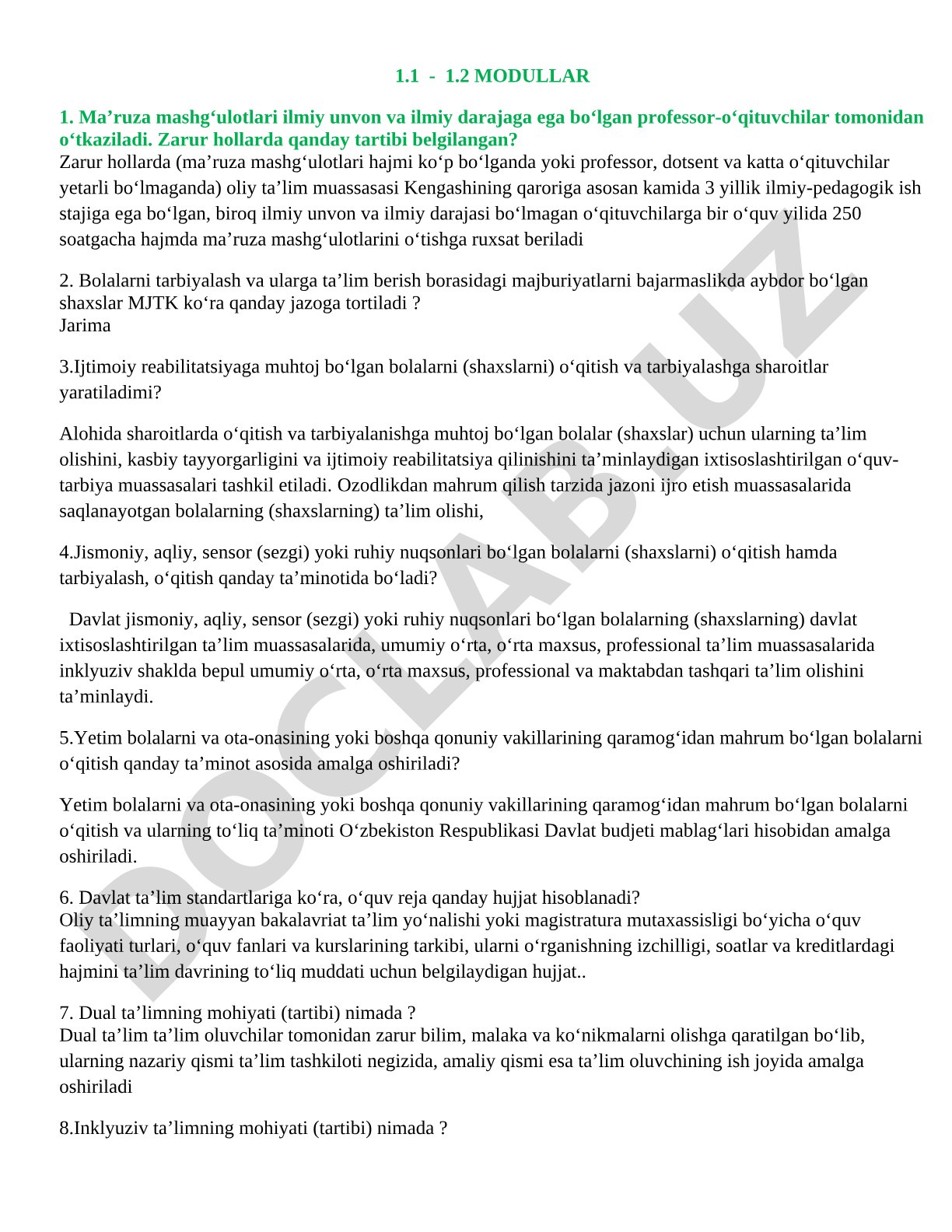 Oliy ta'limda ma'ruza mashg'ulotlari va bolalar tarbiyasi masalalari