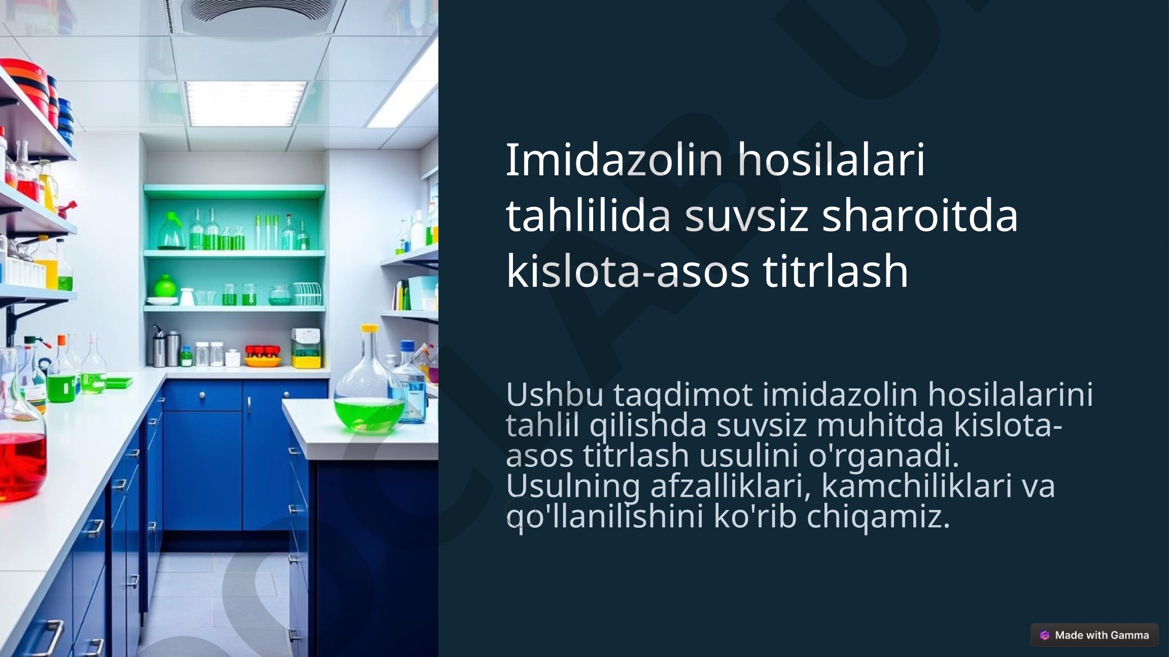 Imidazolin hosilalari tahlilida suvsiz sharoitda kislota-asos titrlash