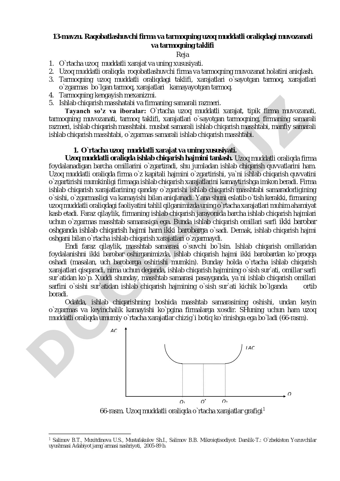 Raqobatlashuvchi firma va tarmoqning uzoq muddatli oraliqdagi muvozanati va tarmoqning taklifi
