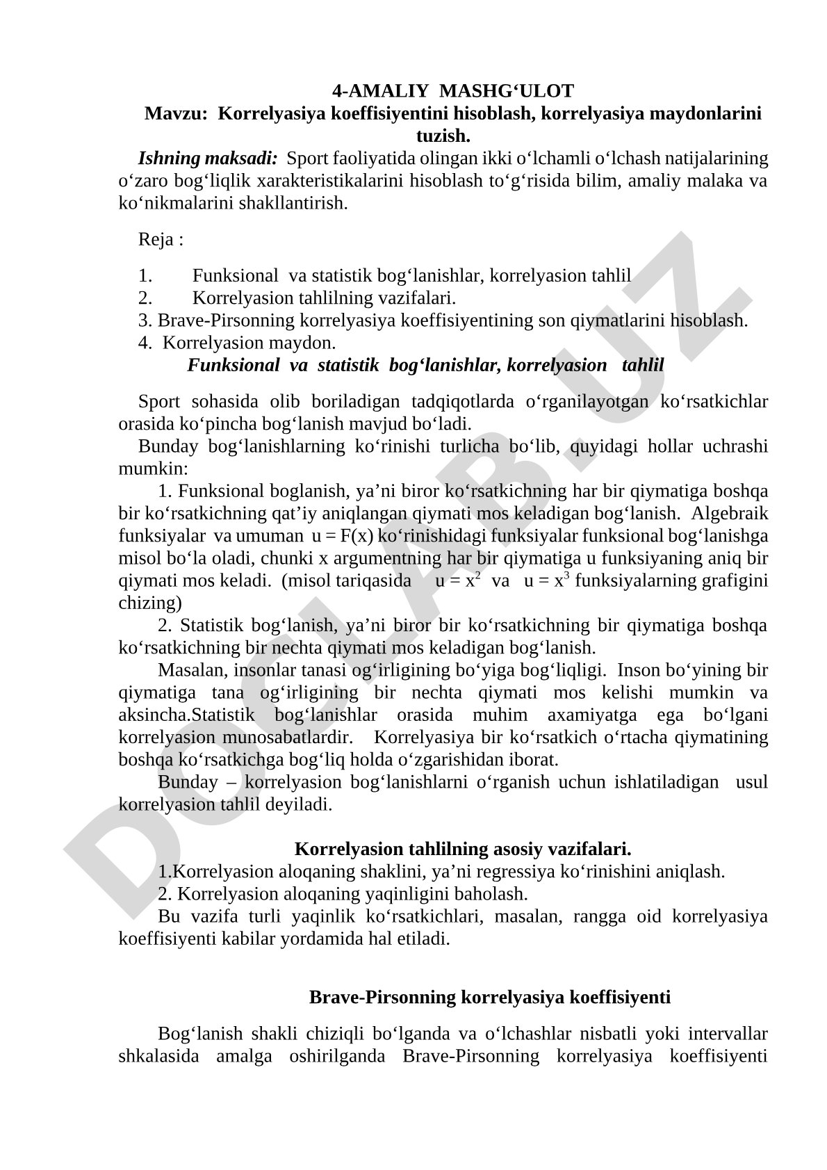 Korrelyasiya koeffisiyentini hisoblash, korrelyasiya maydonlarini tuzish