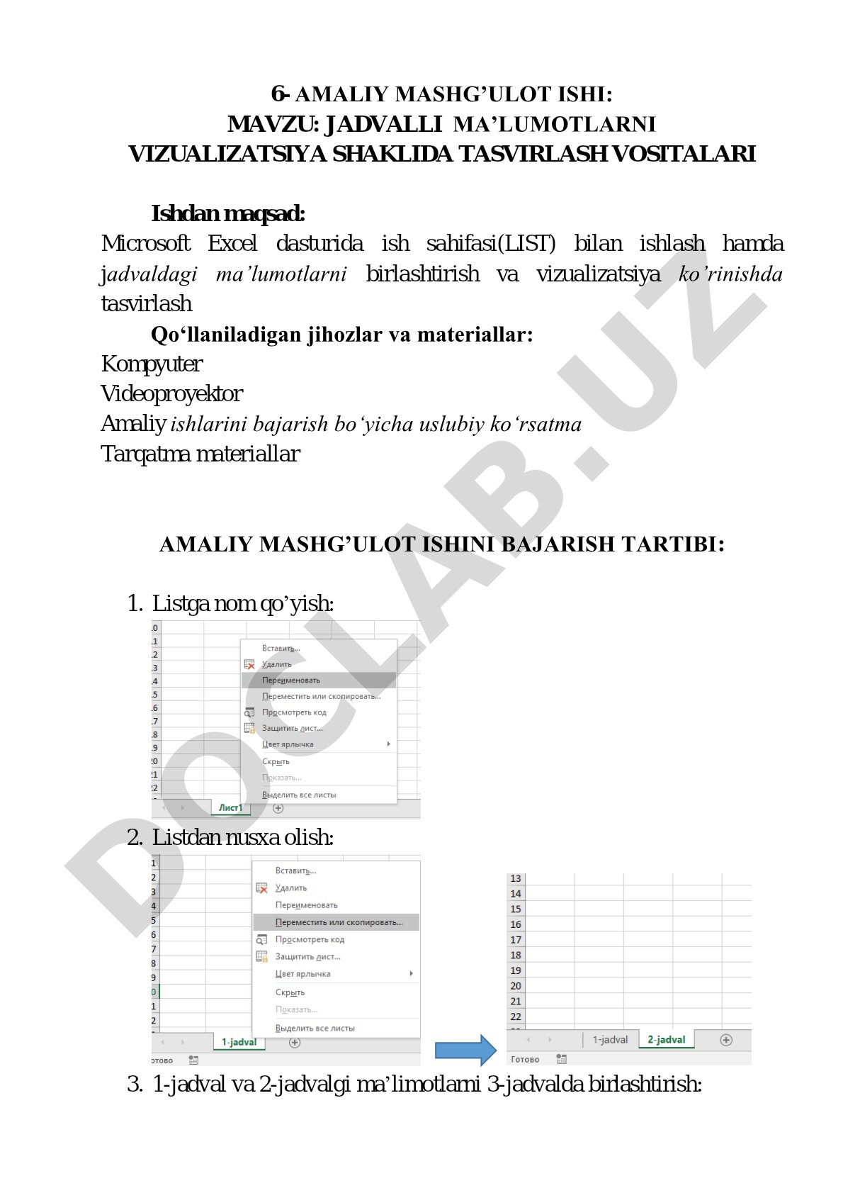 Jadvalli ma’lumotlarni vizualizatsiya shaklida tasvirlash vositalari