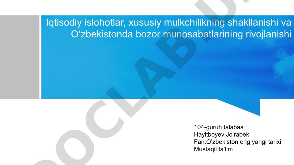 O'zbekiston Respublikasida bozor munosabatlarining shakllanishi va rivojlanishi