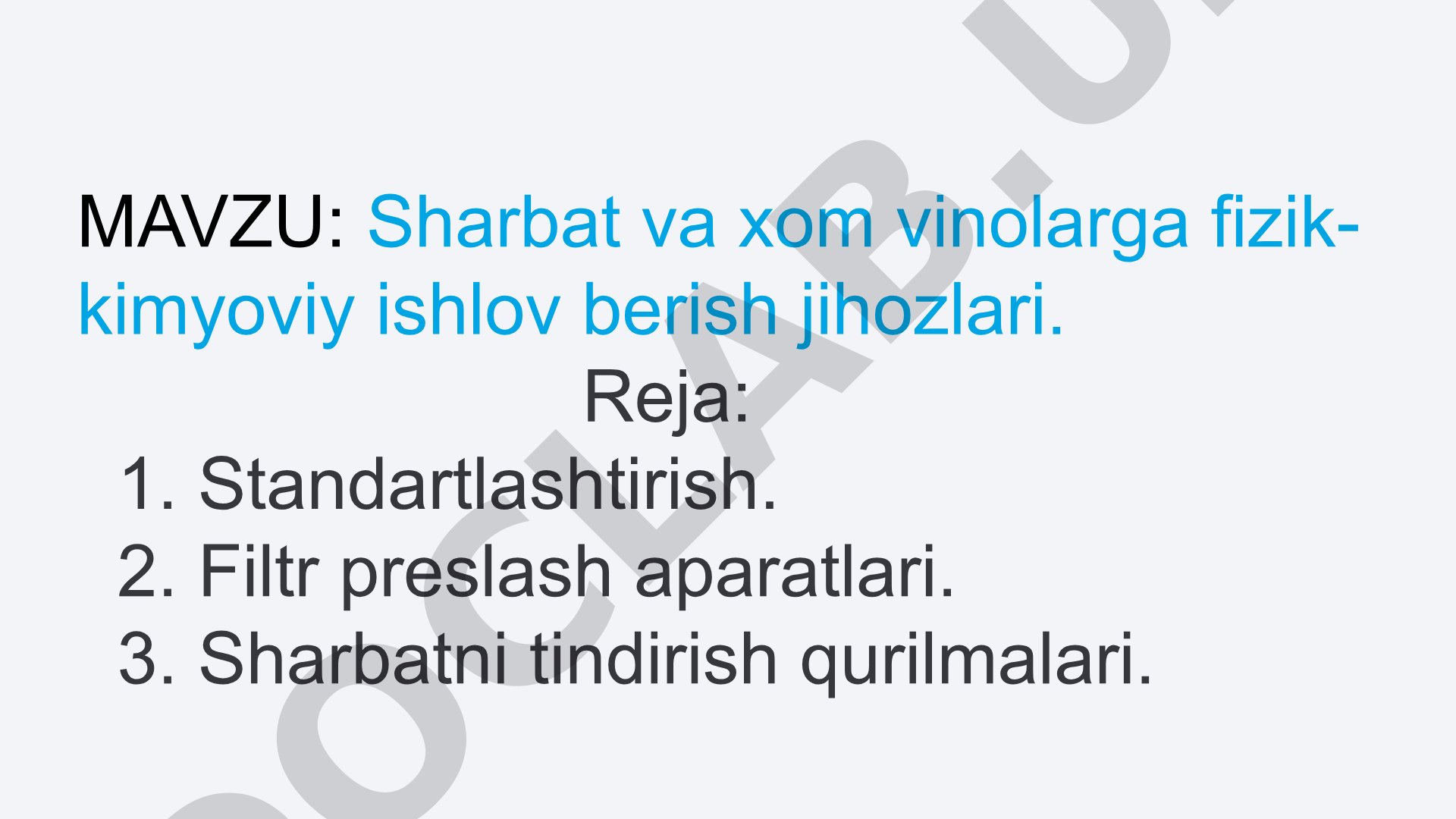 Sharbat va xom vinolarga fizik-kimyoviy ishlov berish jihozlari