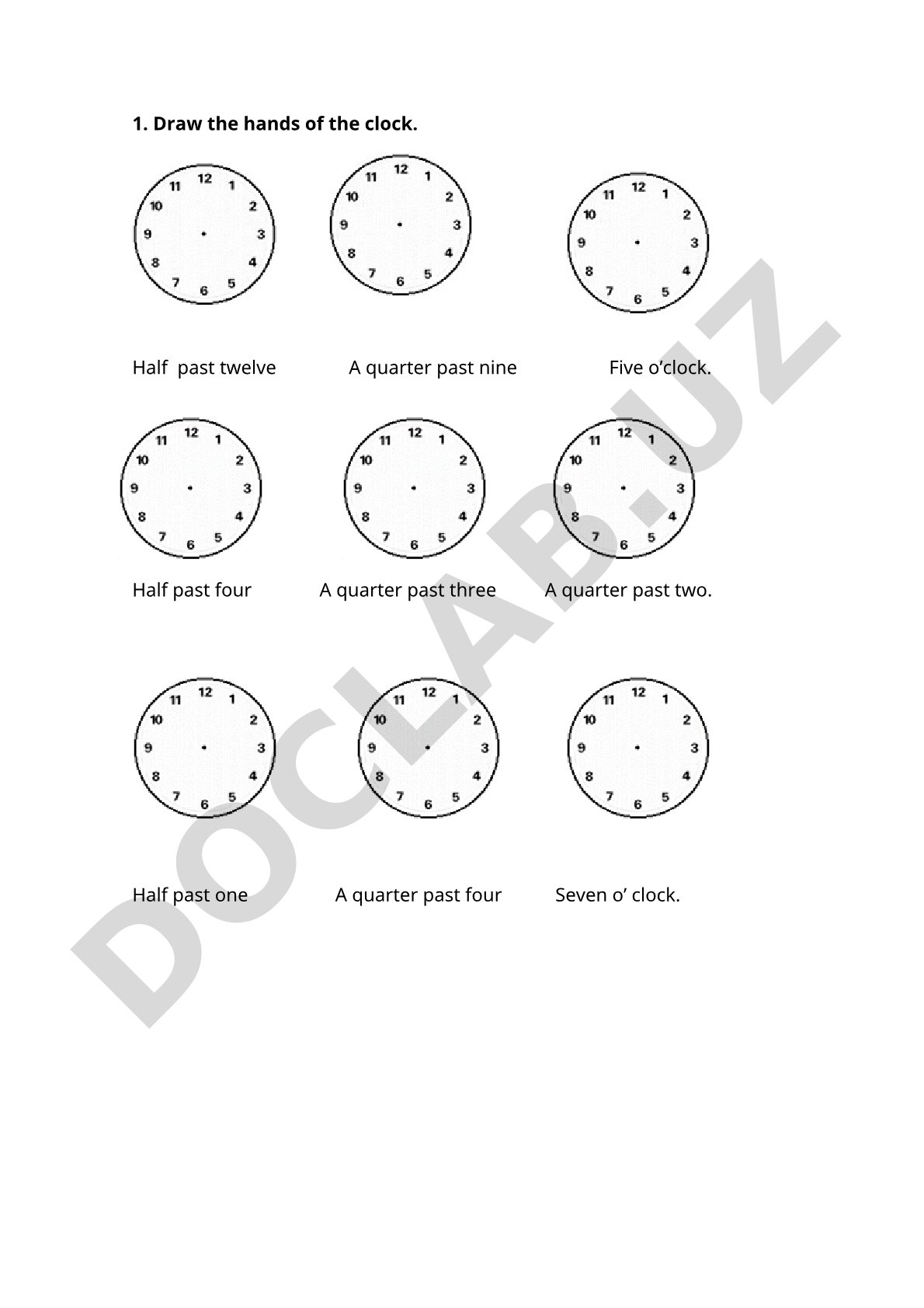 Draw the hands of the clock