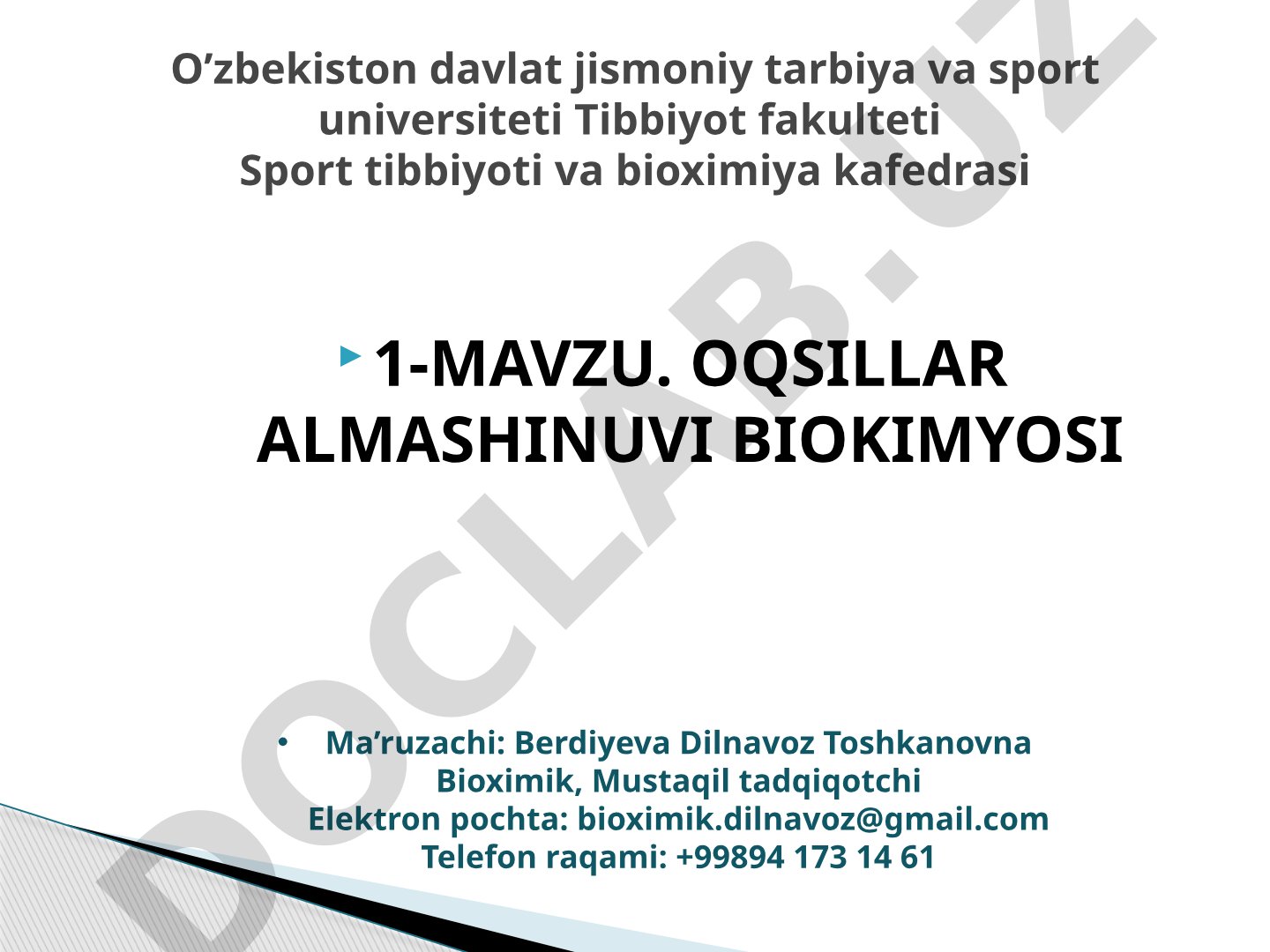 Oqsillar almashinuvi biokimyosi
