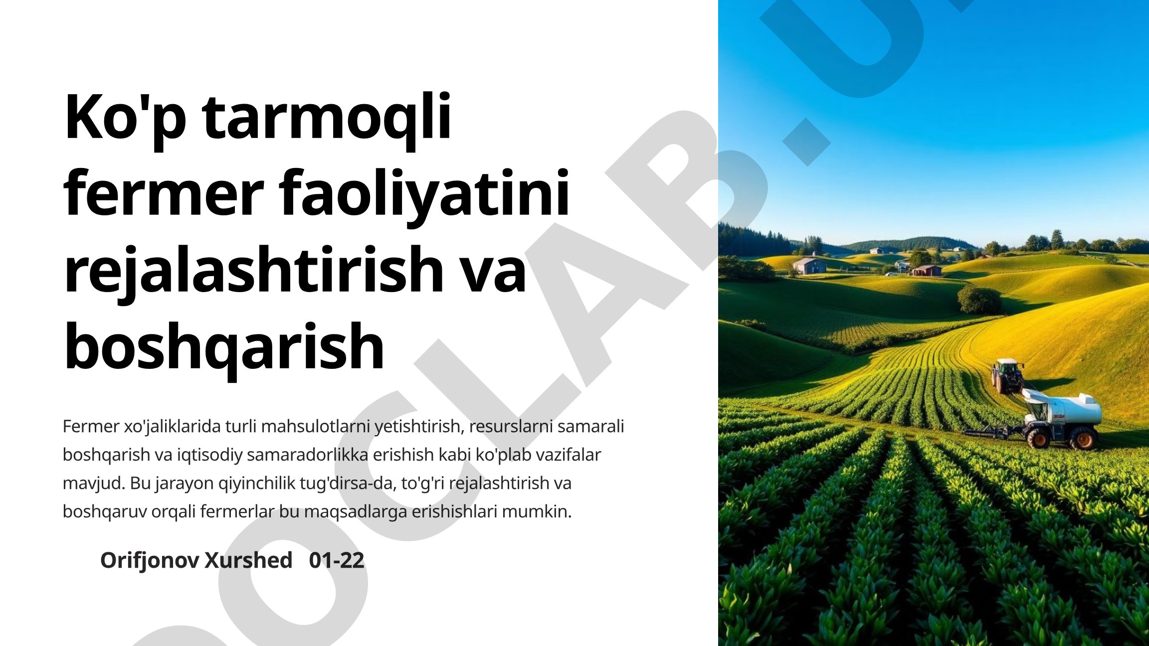 Ko'p tarmoqli fermer faoliyatini rejalashtirish va boshqarish