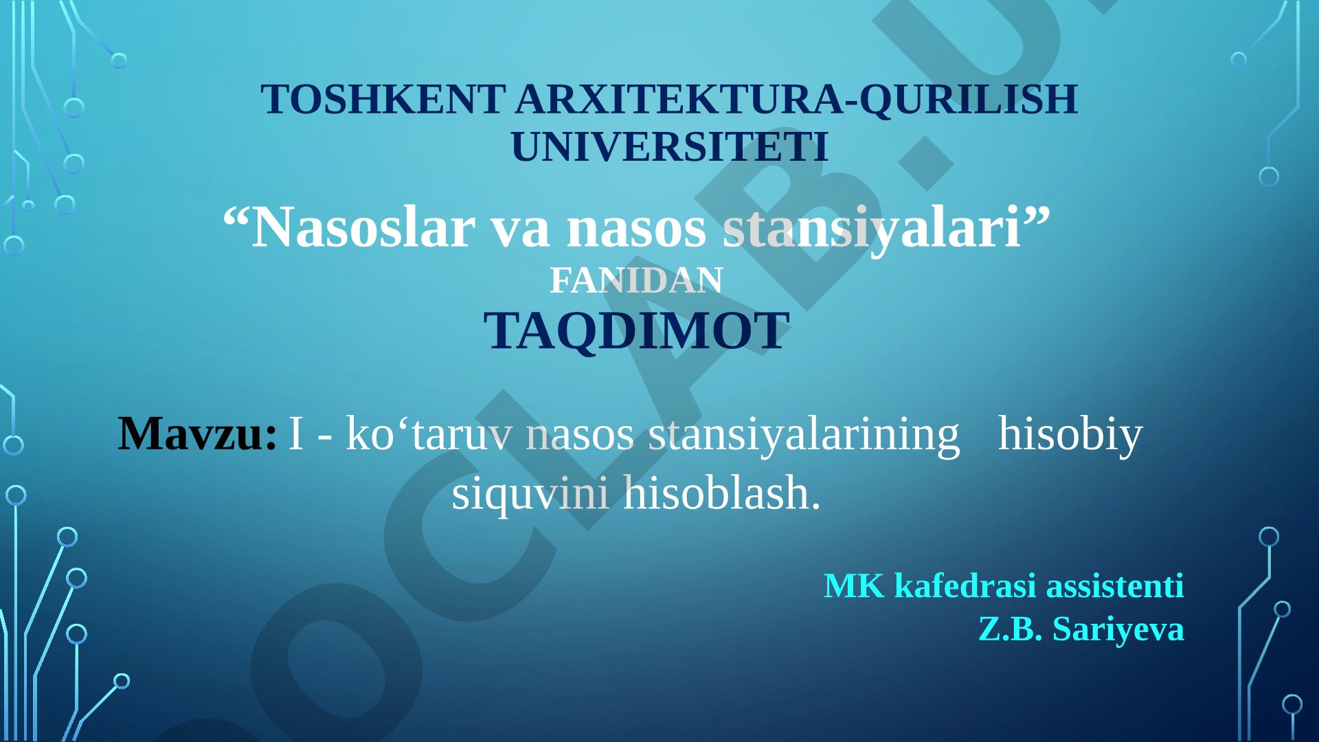 I - ko‘taruv nasos stansiyalarining hisobiy siquvini hisoblash
