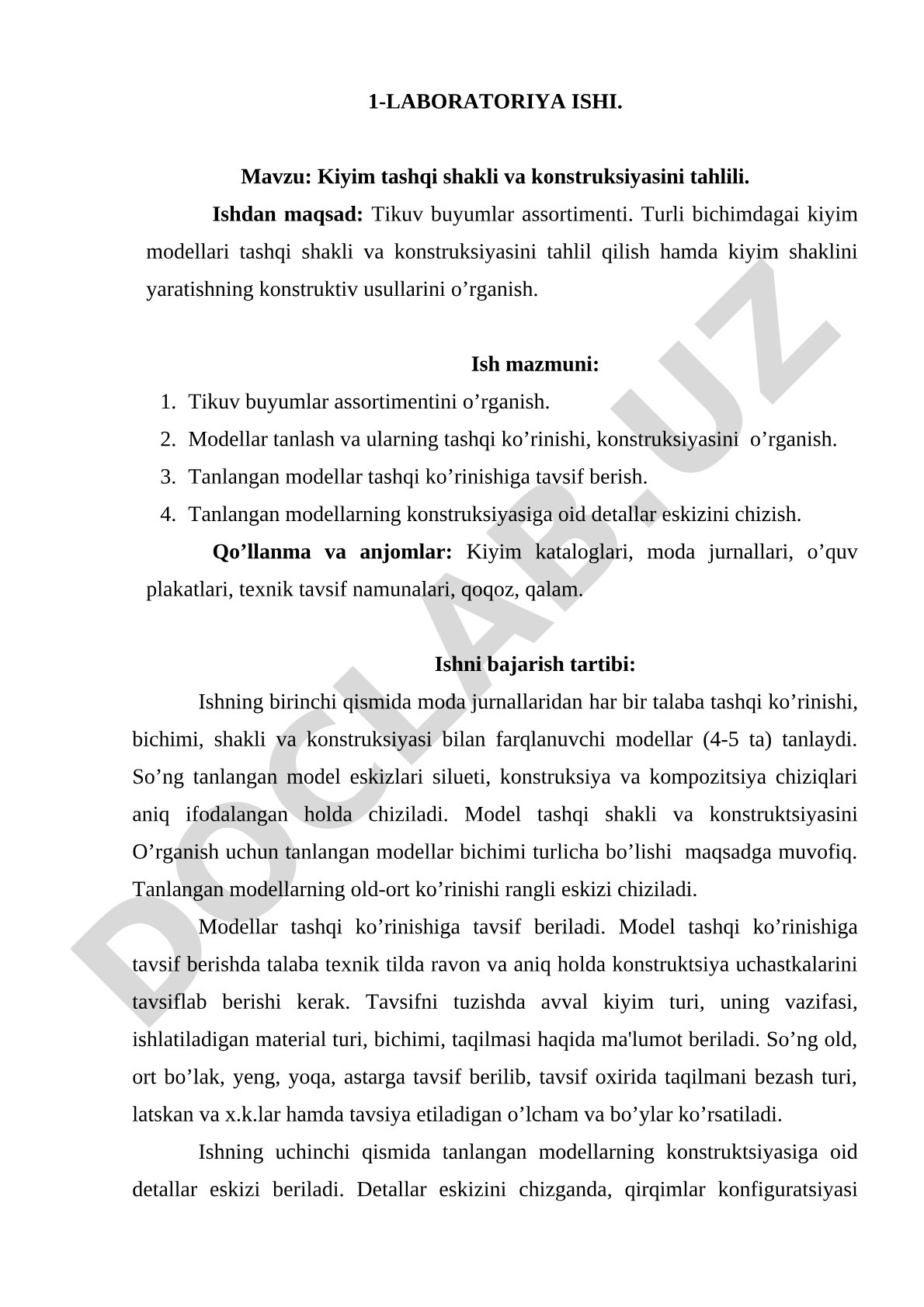 Kiyim tashqi shakli va konstruksiyasini tahlili