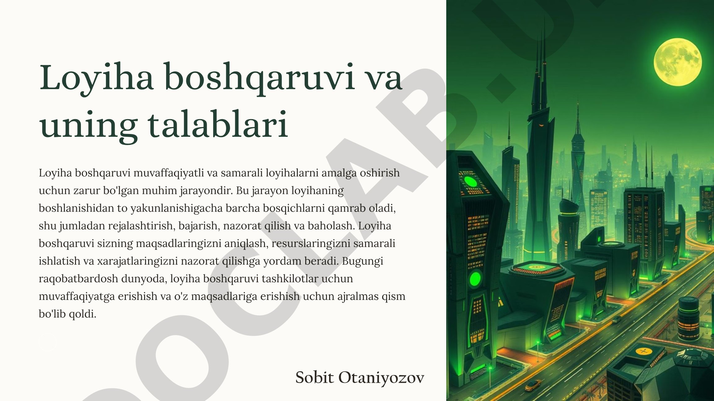 Loyiha boshqaruvi va uning talablari