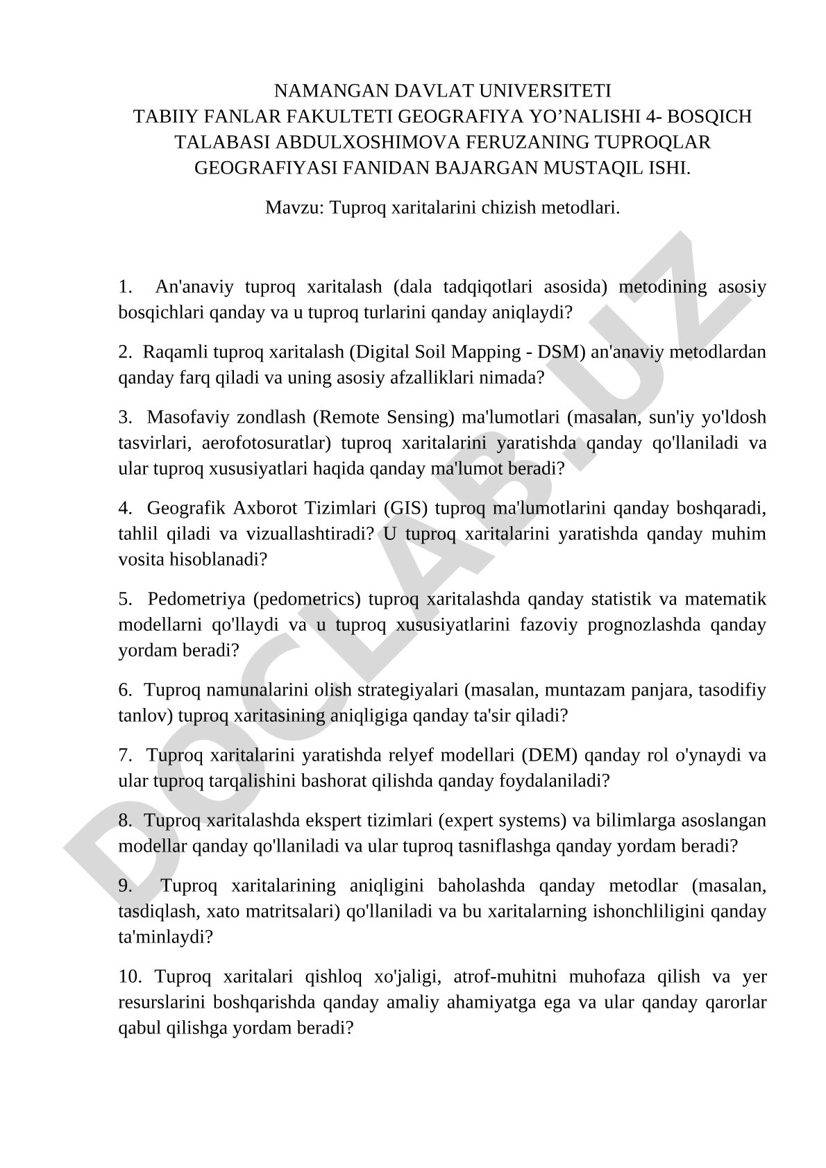 Tuproq xaritalarini chizish metodlari