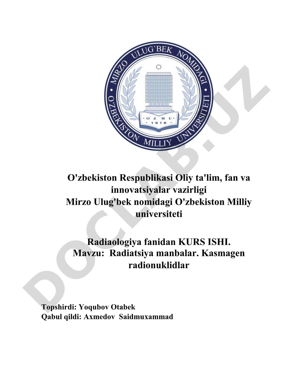 Radiatsiya manbalar. Kasmagen radionuklidlar