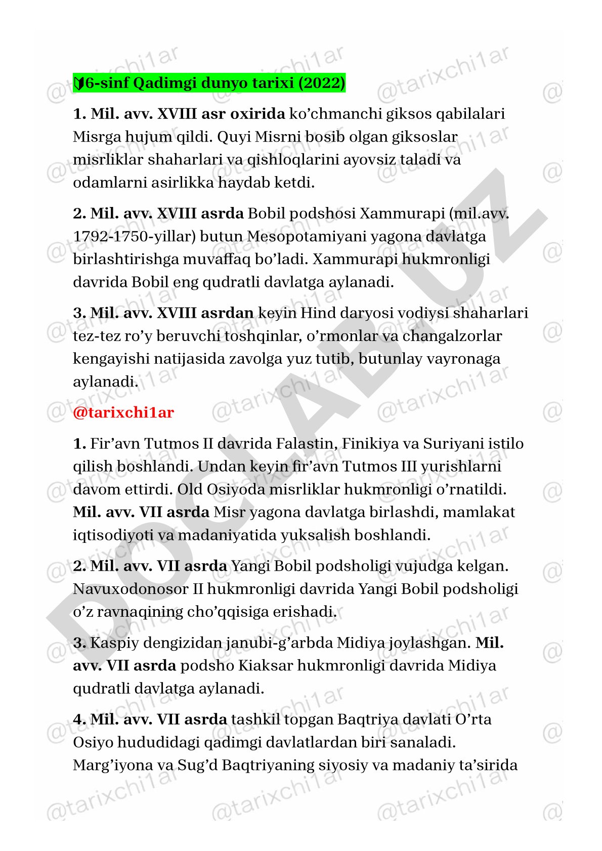 Qadimgi Misr va Bobil davlatlari tarixi