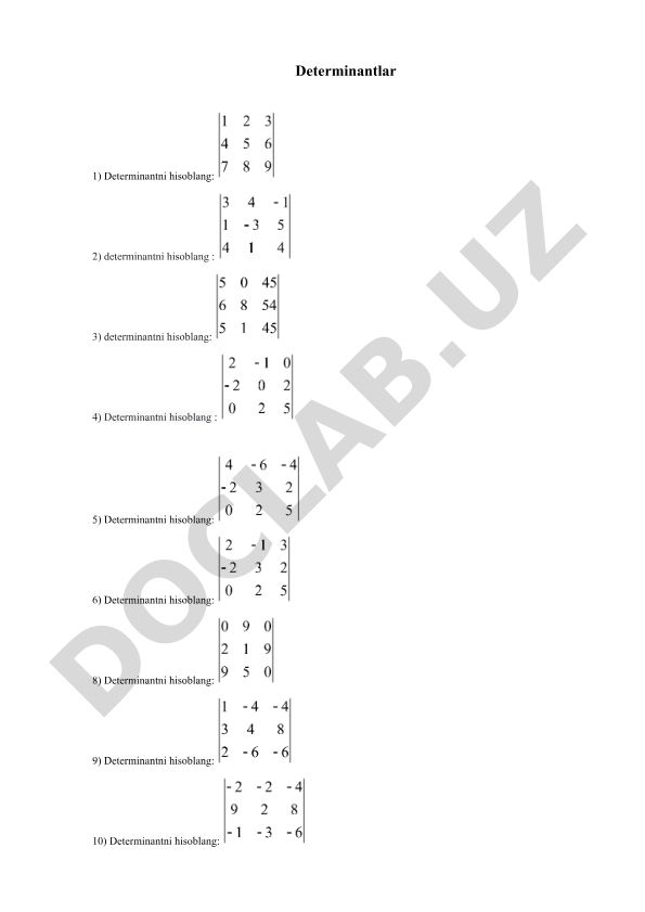 Determinantlar va ularning minorlari, algebraik to'ldiruvchilari