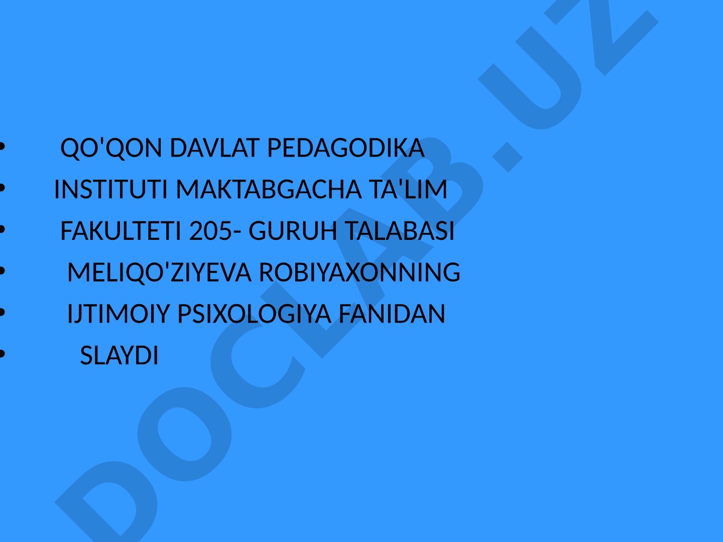 Ijtimoiy psixologiya fanidan Maktabgacha ta'lim fakulteti talabasi tomonidan tayyorlangan