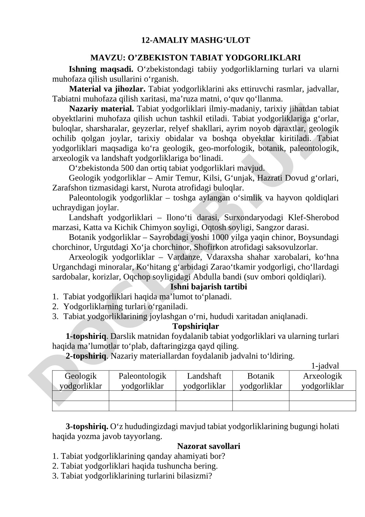 O'zbekiston tabiat yodgorliklari