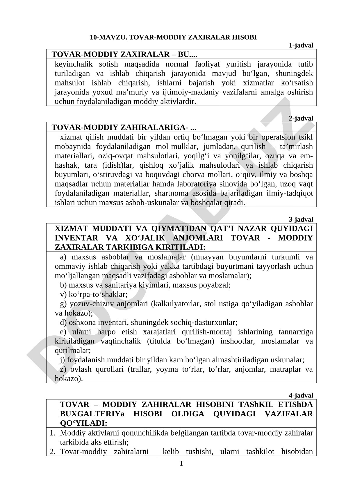 10-MAVZU. TOVAR-MODDIY ZAXIRALAR HISOBI