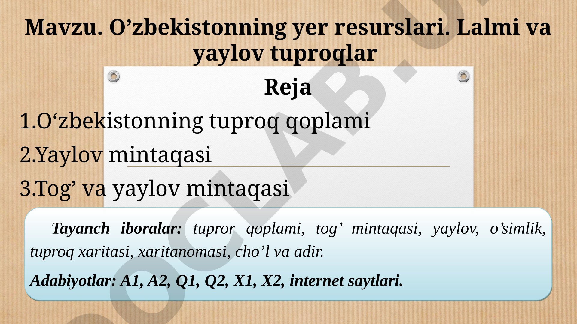 O’zbekistonning yer resurslari. Lalmi va yaylov tuproqlar