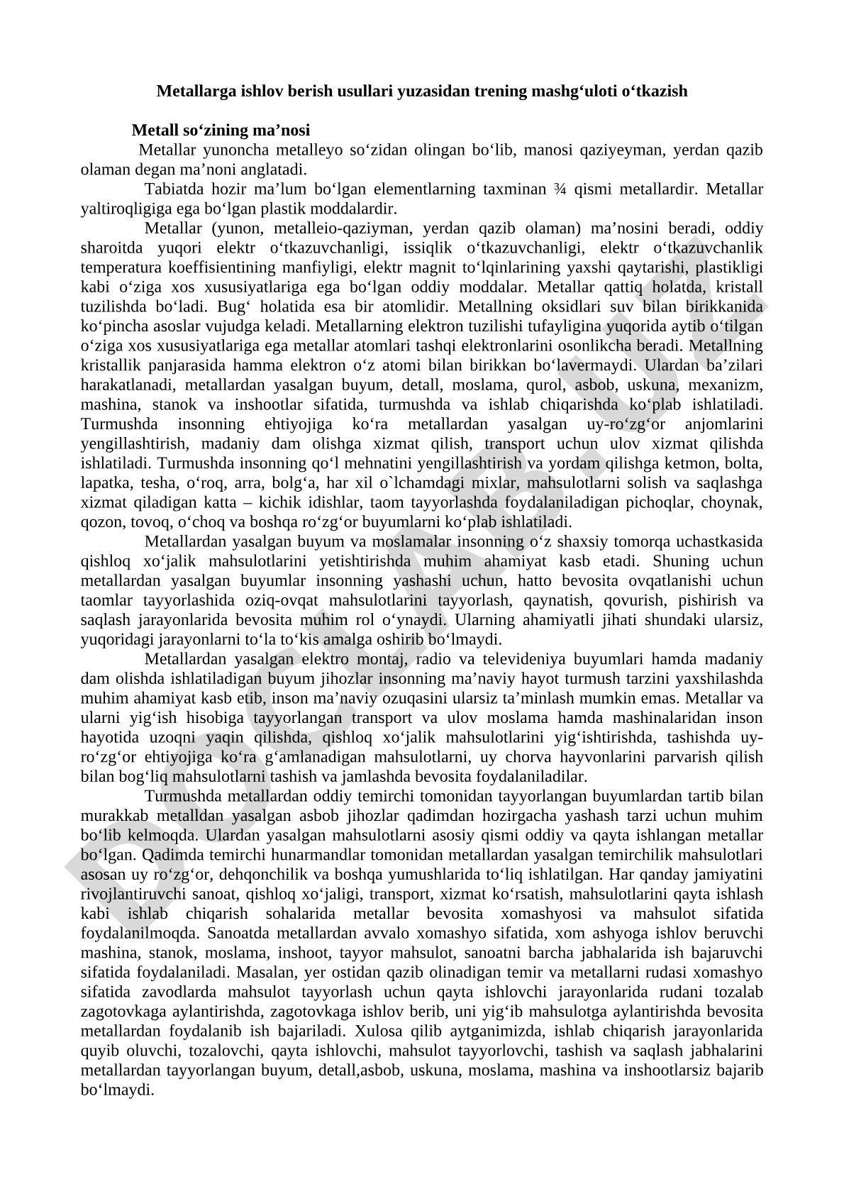 Metallarga ishlov berish usullari