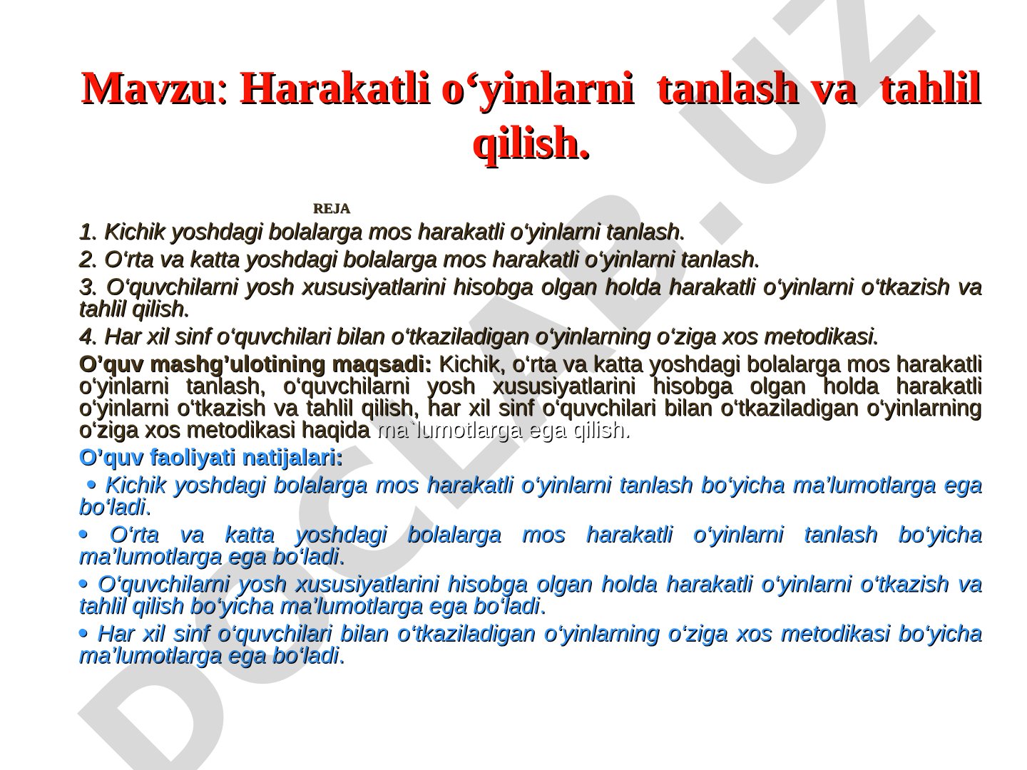 Harakatli o'yinlarni tanlash va tahlil qilish