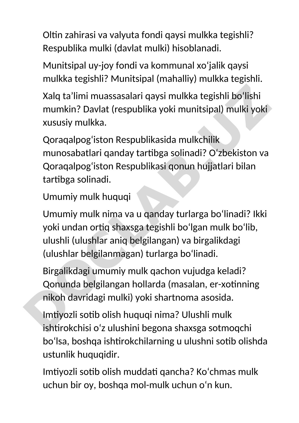 Mulkchilik turlari va umumiy mulk huquqi