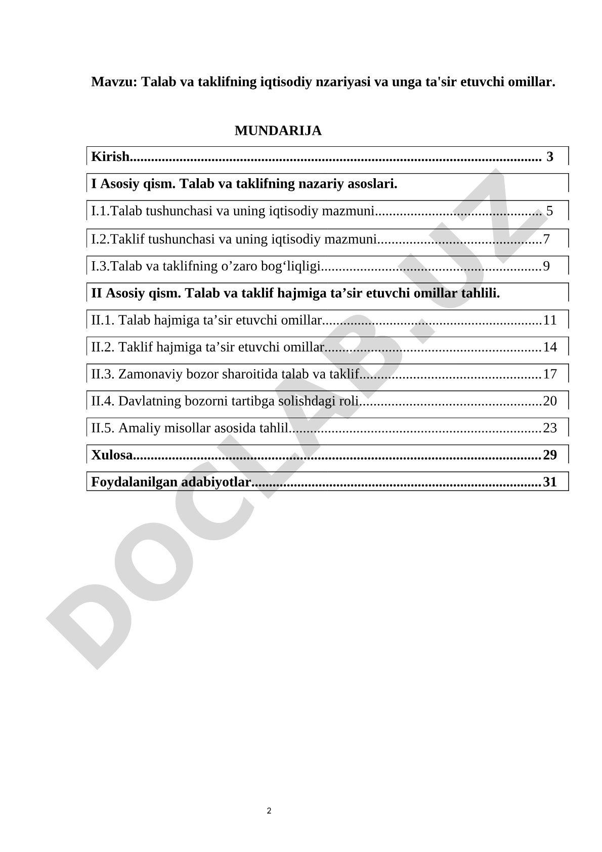 Talab va taklifning iqtisodiy nzariyasi va unga ta'sir etuvchi omillar