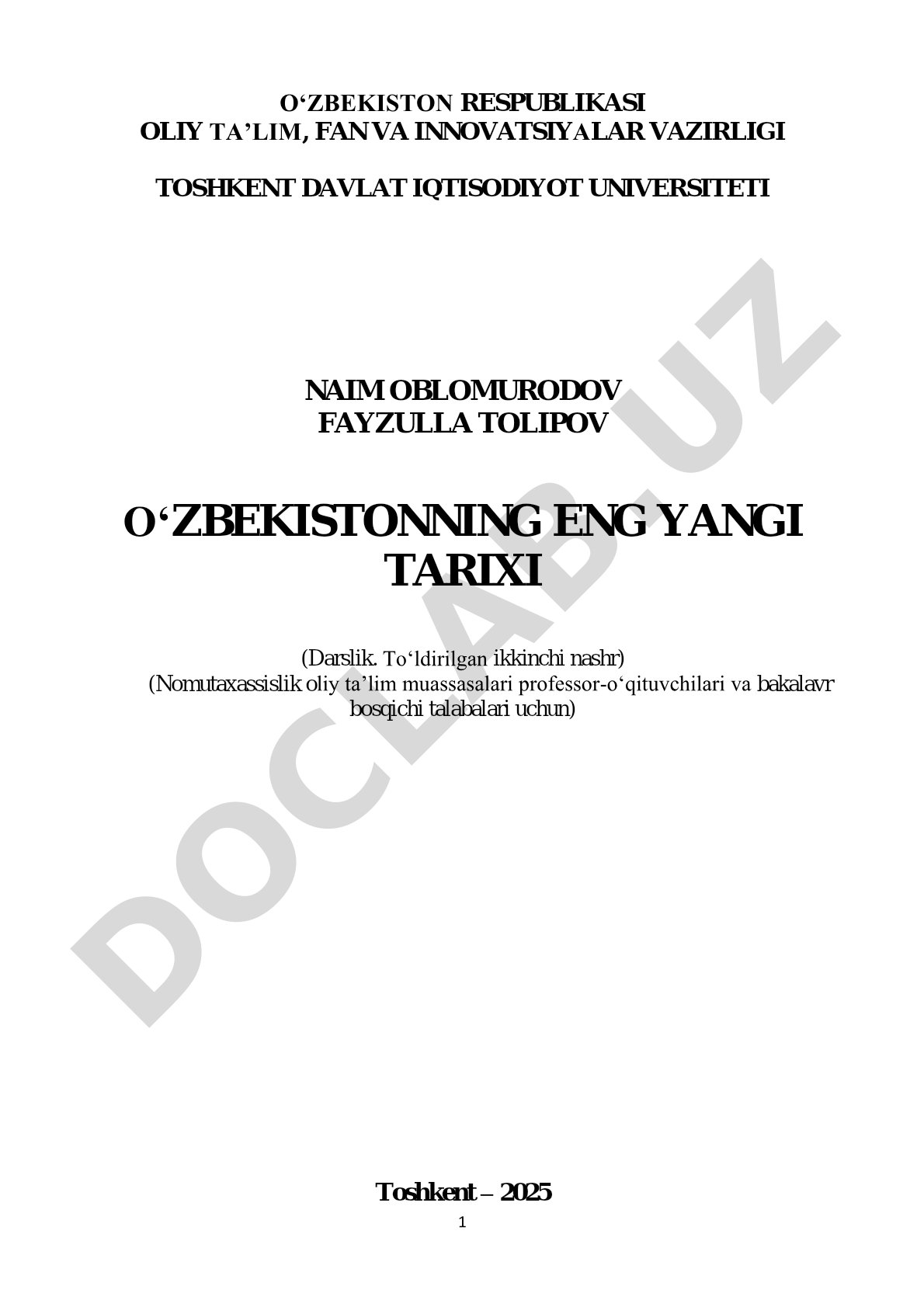 O‘ZBEKISTONNING ENG YANGI TARIXI