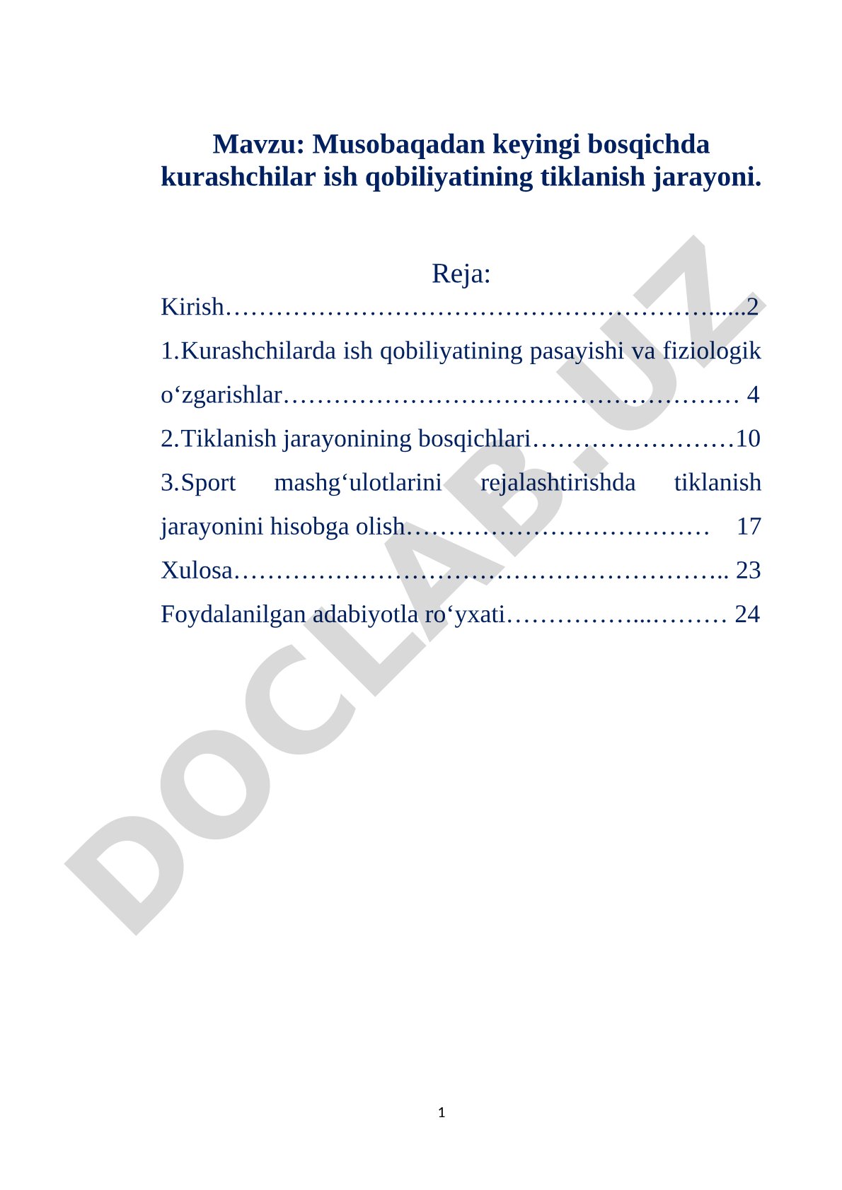 Musobaqadan keyingi bosqichda kurashchilar ish qobiliyatining tiklanish jarayoni