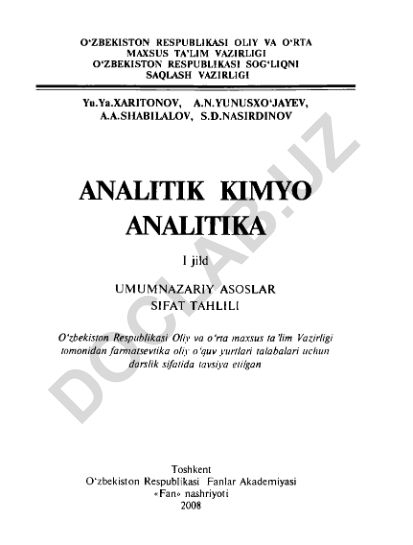 Analitik kimyo va sifat tahlilining umumiy nazariy asoslari