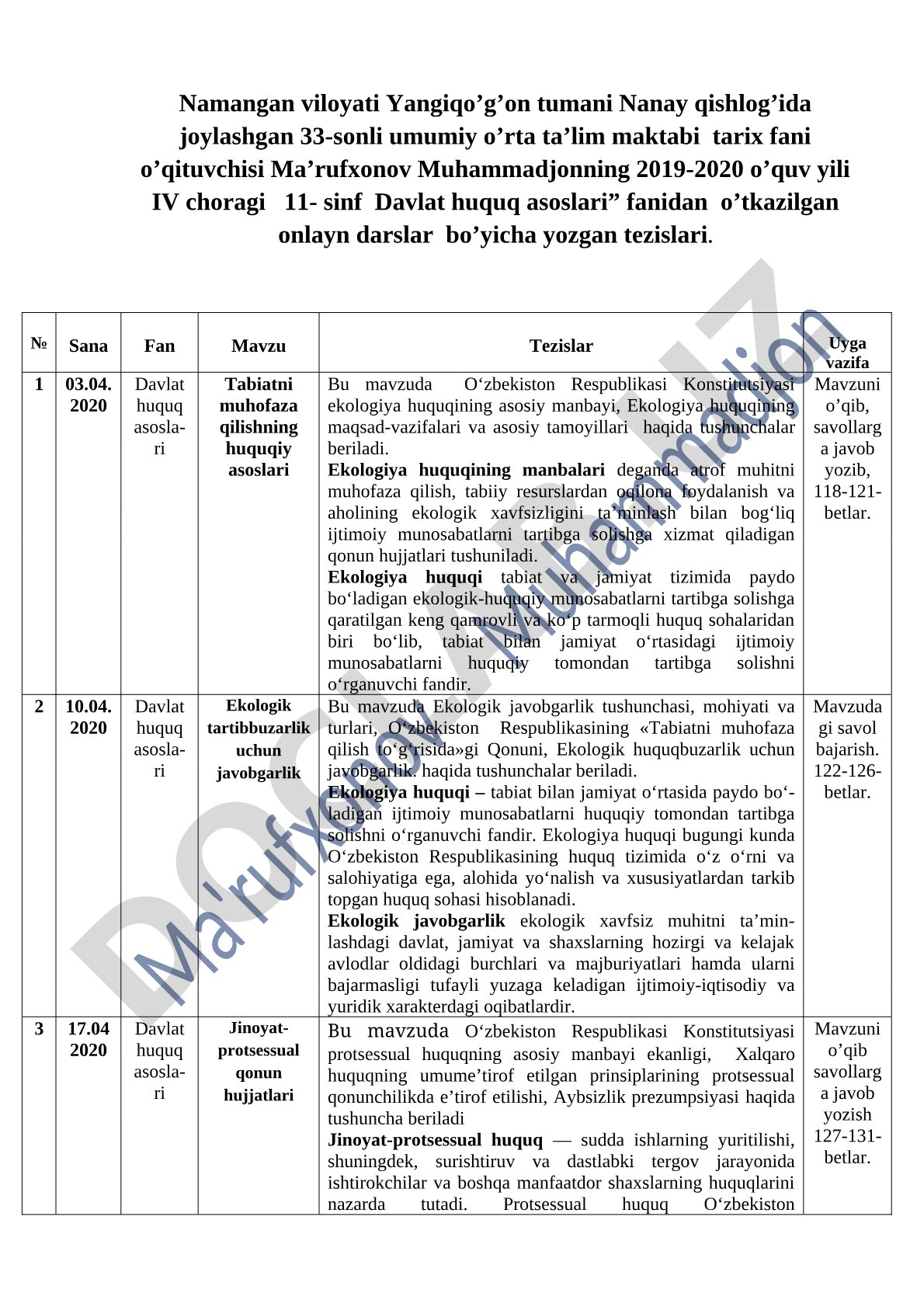 Tabiatni muhofaza qilishning huquqiy asoslari