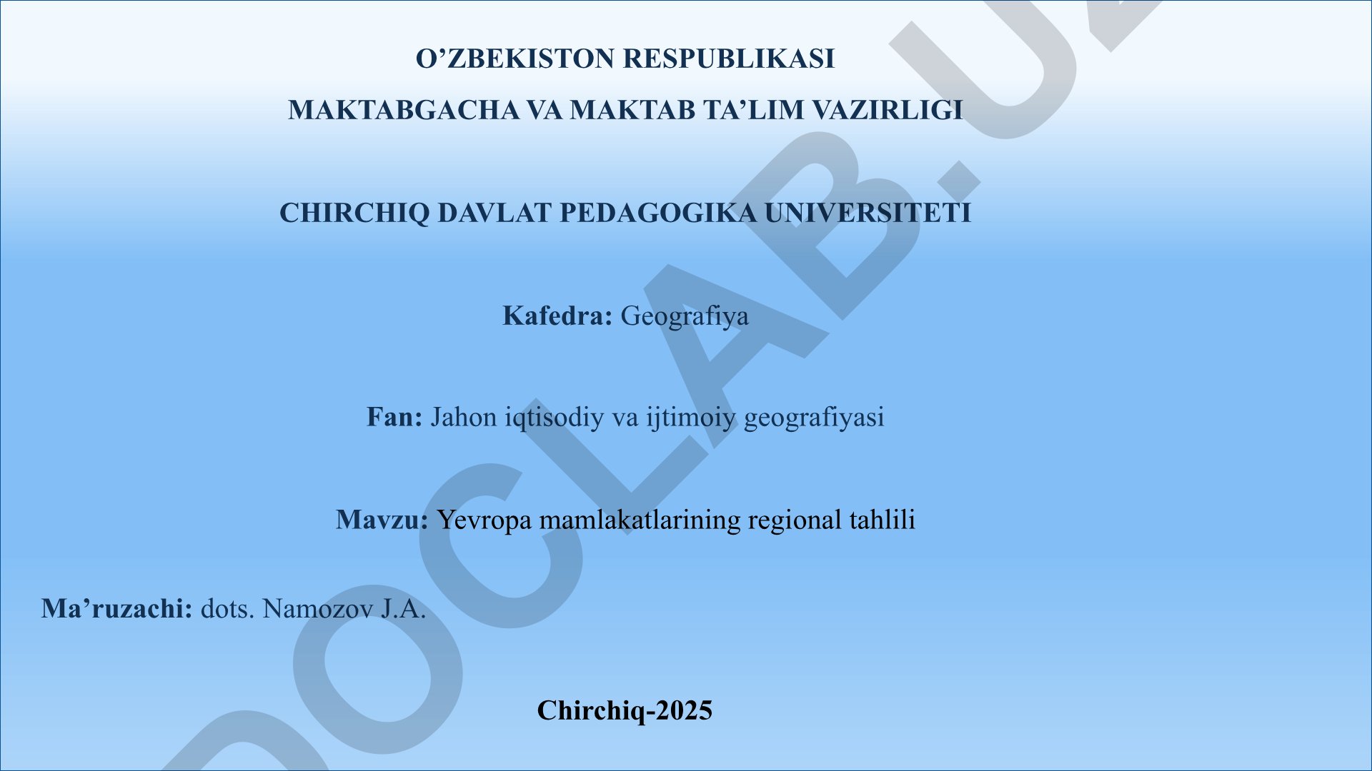 Yevropa mamlakatlarining regional tahlili