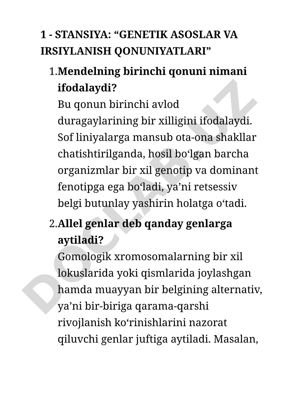 Genetik asoslar va irsiylanish qonuniyatlari