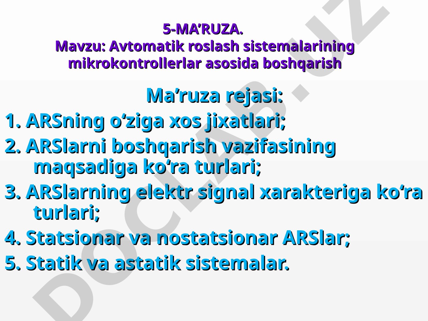 Avtomatik rostlash sistemalarining mikrokontrollerlar asosida boshqarish