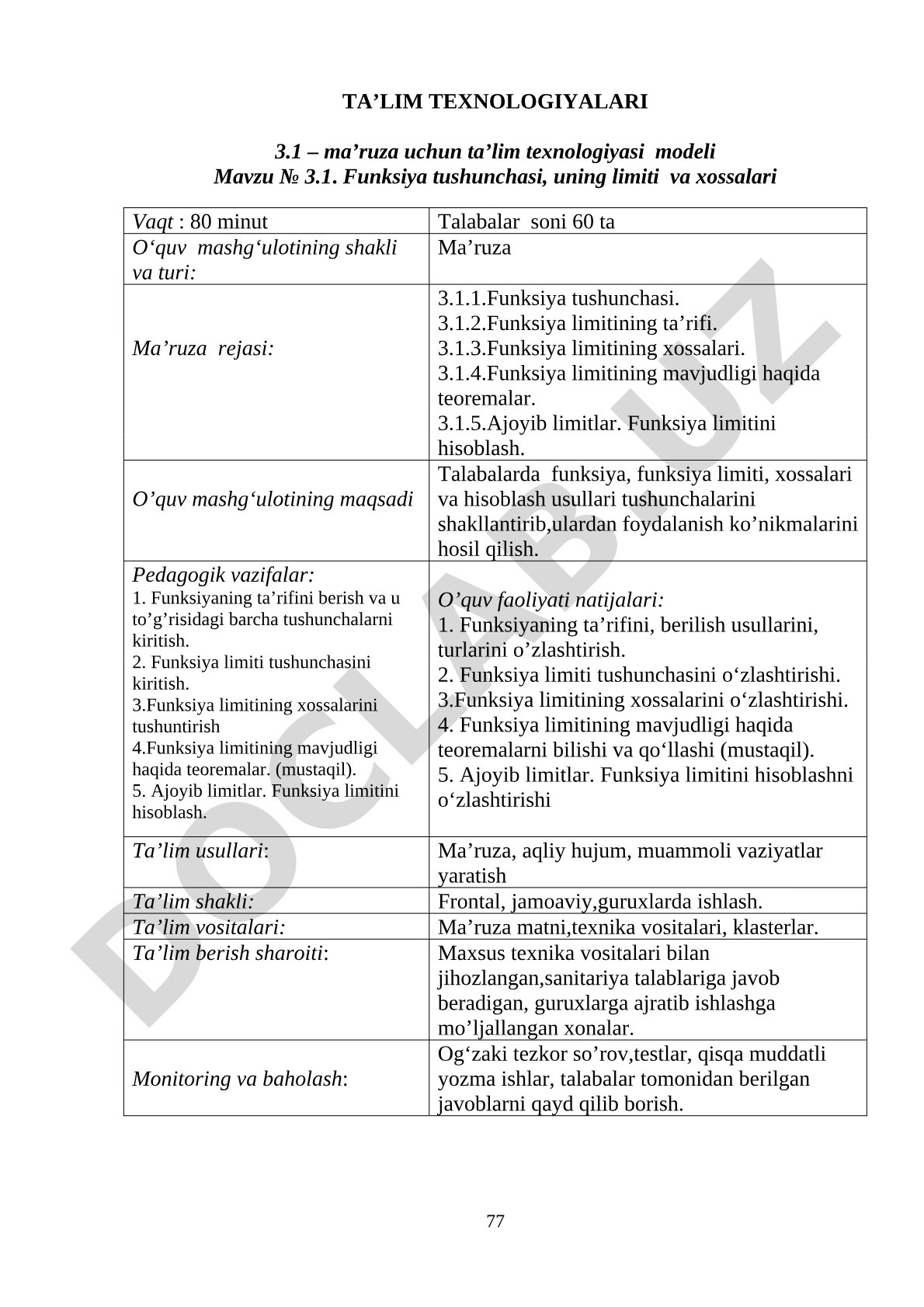Funksiya tushunchasi, uning limiti va xossalari