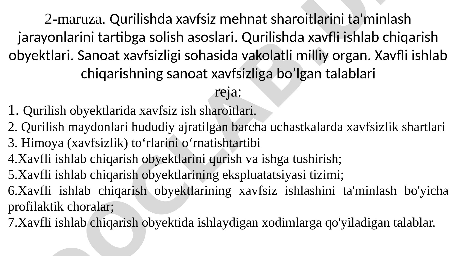 Qurilishda xavfsiz mehnat sharoitlarini ta'minlash jarayonlarini tartibga solish asoslari