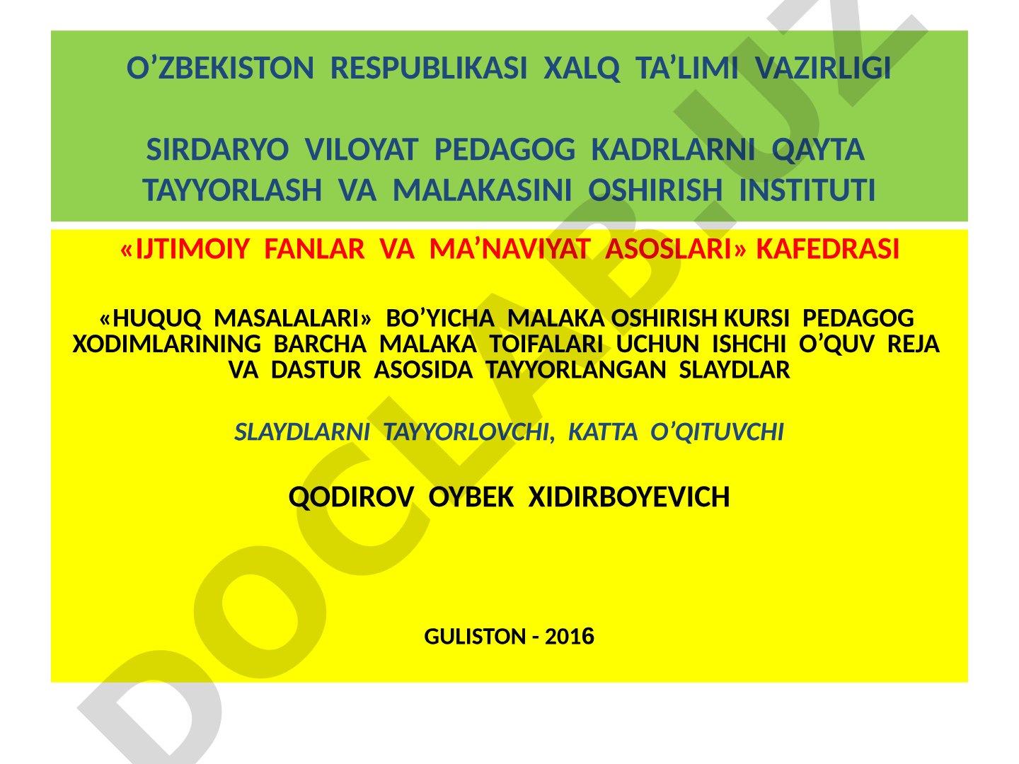 Ta’lim muassasasi yuridik shaxs sifatida. Ma’muriy huquq predmeti, uslubi, tizimi va manbalari. Ma’muriy javobgarlik va uning turlari