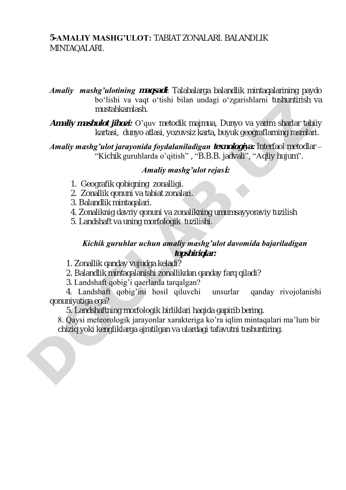 Tabiat zonalari. Balandlik mintaqalari