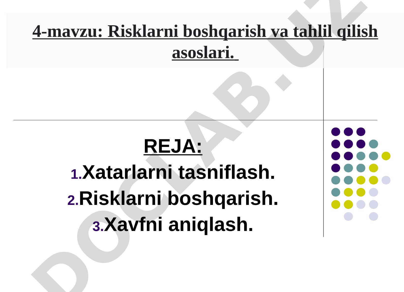 Risklarni boshqarish va tahlil qilish asoslari